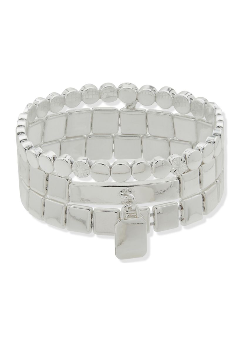 Silver Tone Stretch Bracelet Set