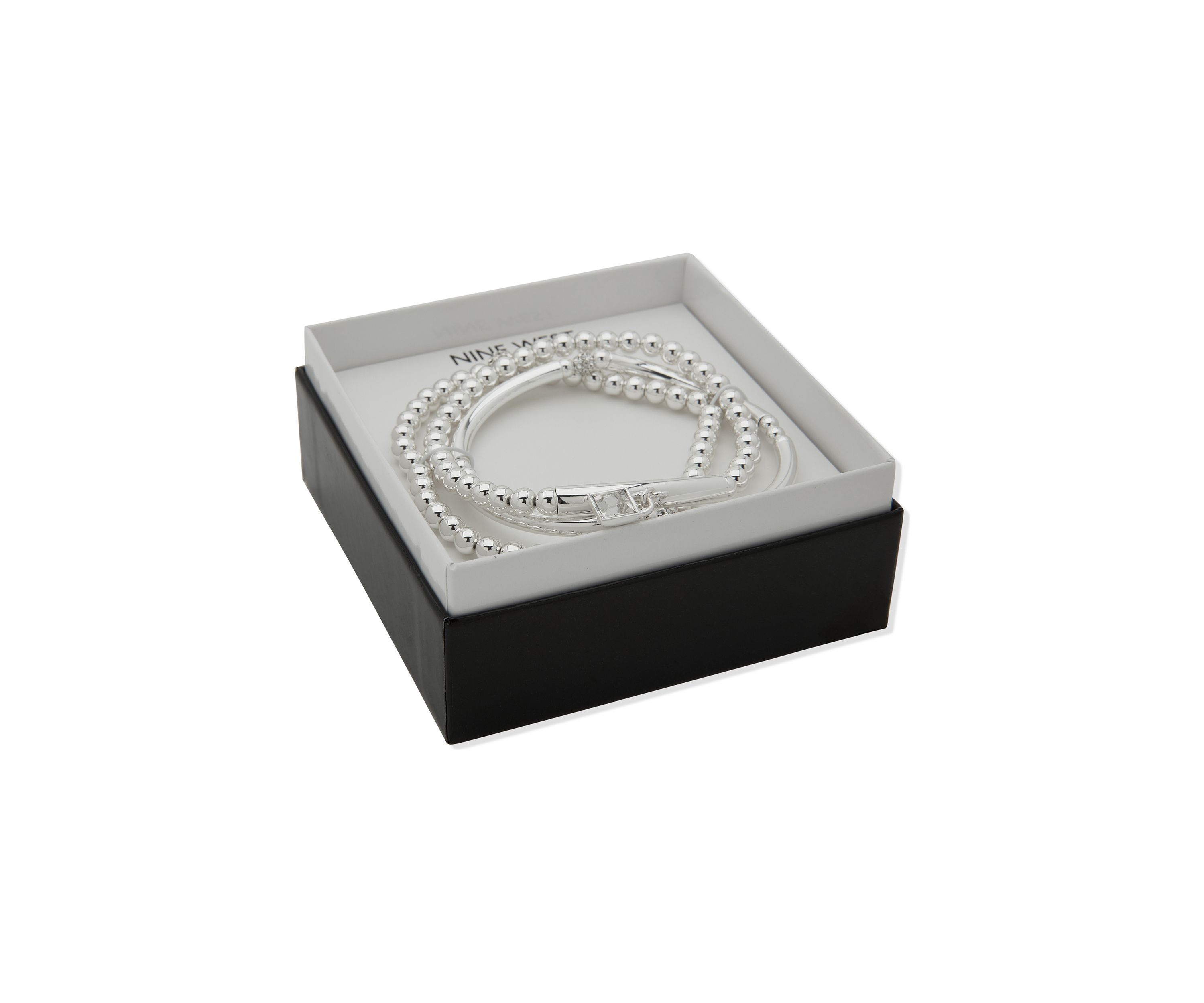 Silver Tone Crystal Padlock Stretch Bracelet Set