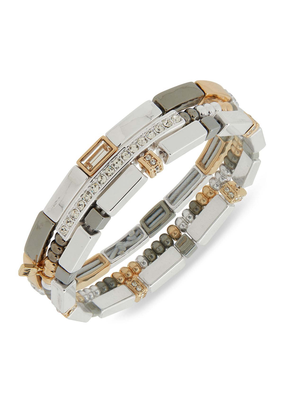 Tri Tone Crystal Stretch Bracelet Set