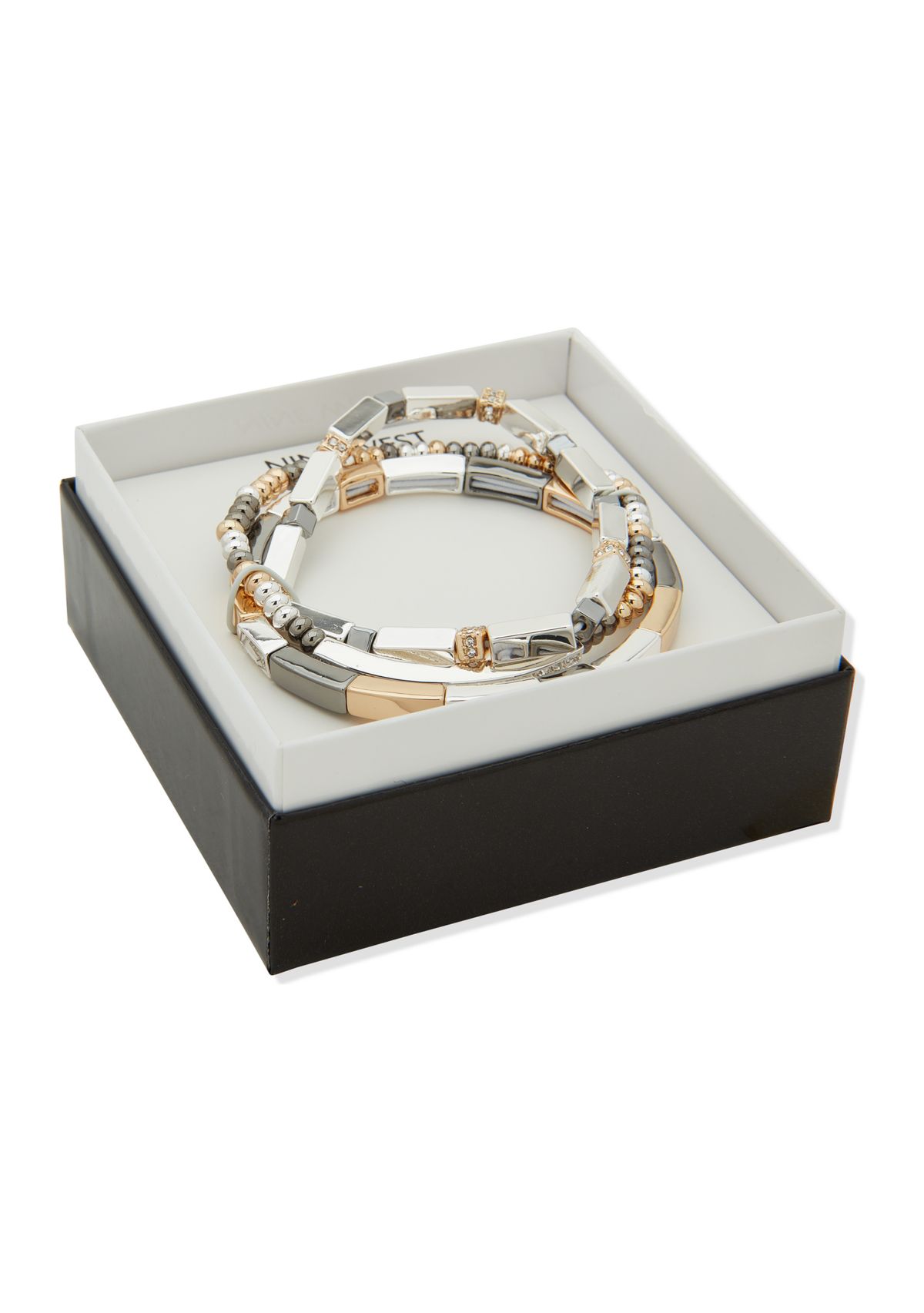 Tri Tone Crystal Stretch Bracelet Set