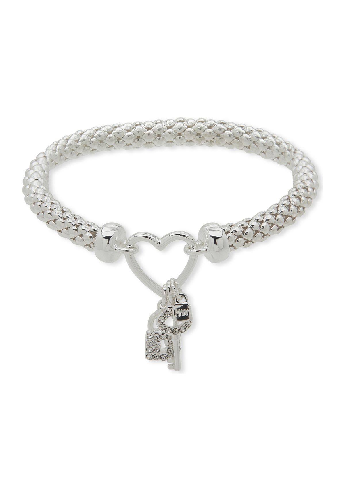 Crystal Heart Lock Key Stretch Bracelet