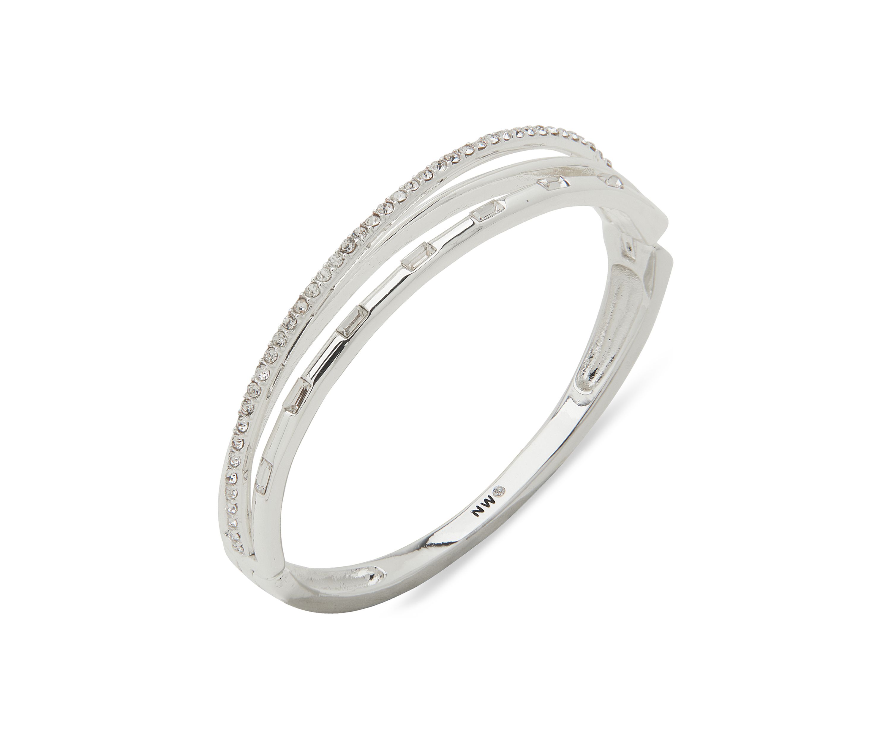 Silver Tone Crystal Hinged Bangle Bracelet