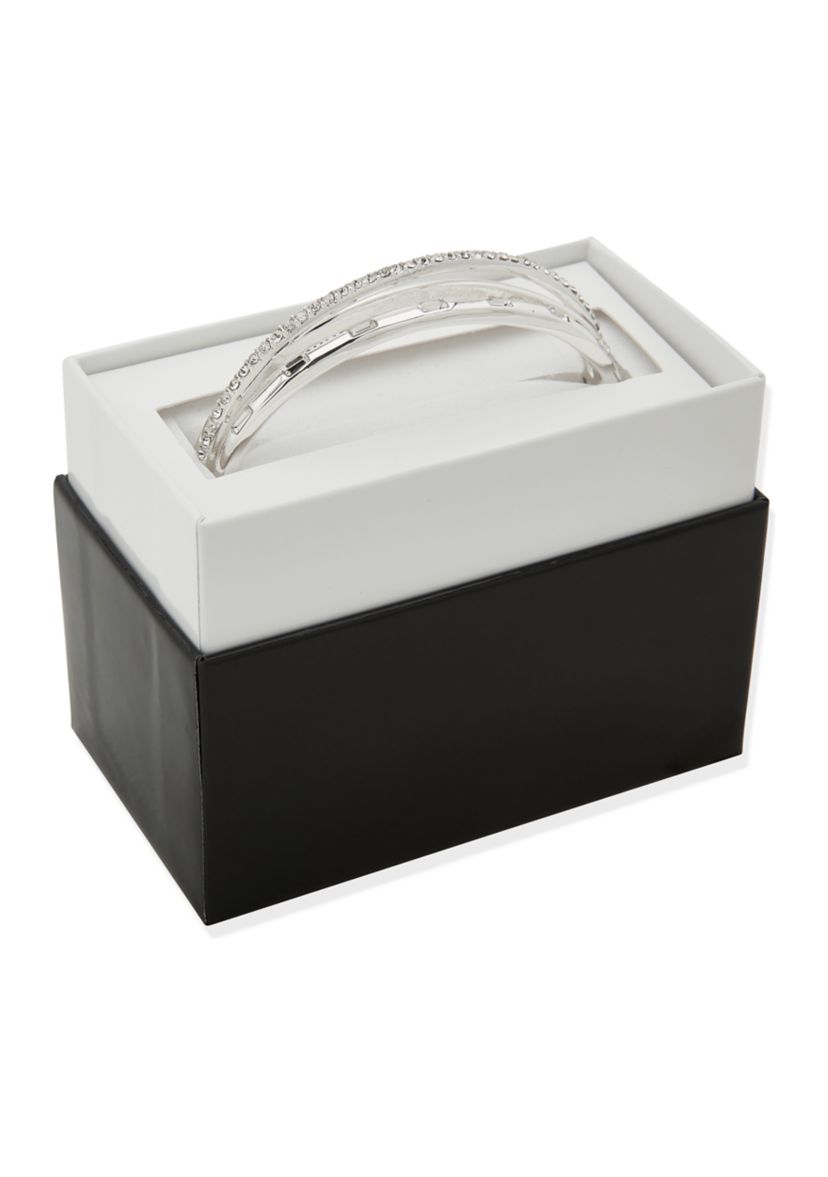 Silver Tone Crystal Hinged Bangle Bracelet