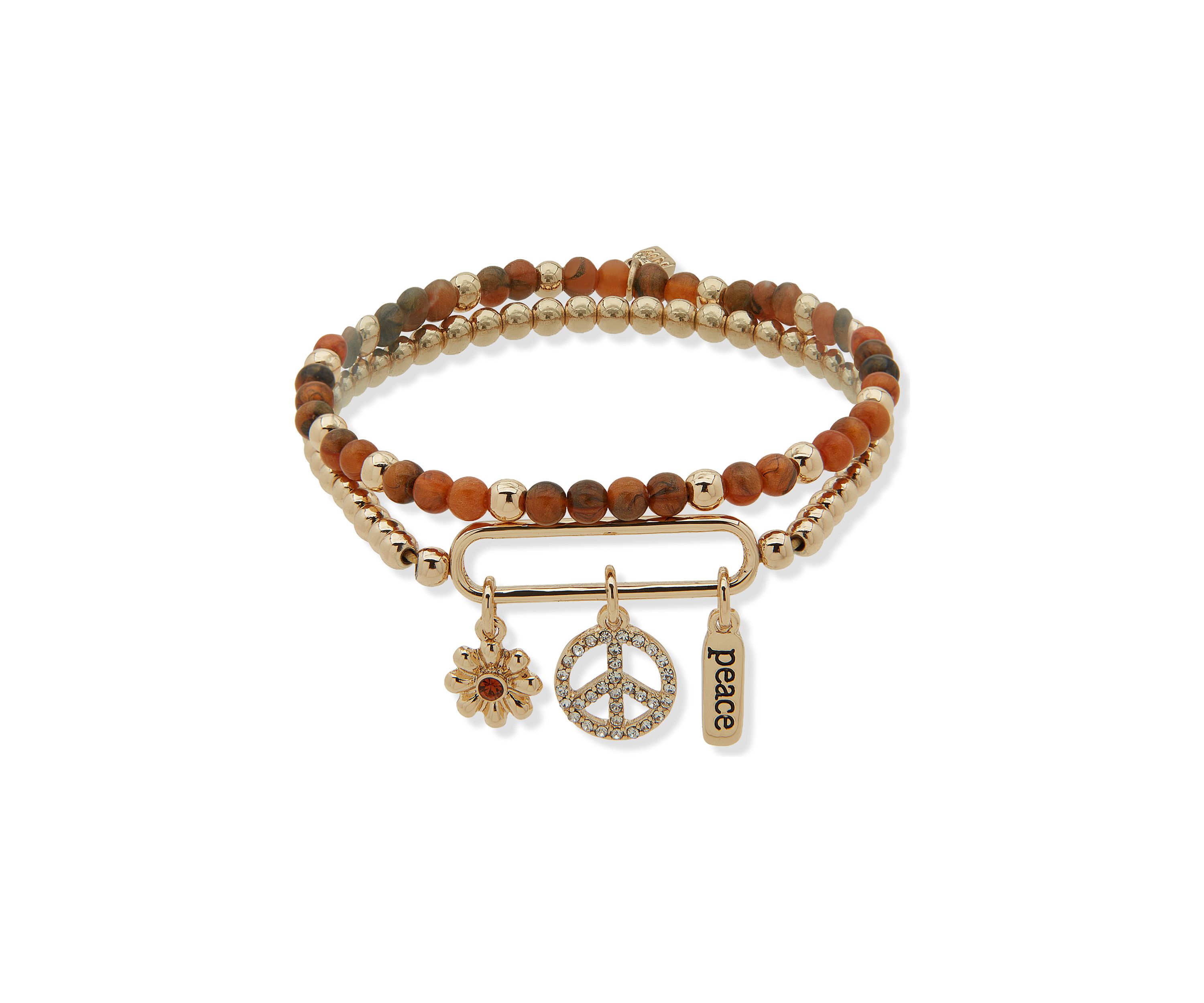 Gold Tone Topaz Peace Stretch Bracelet Set