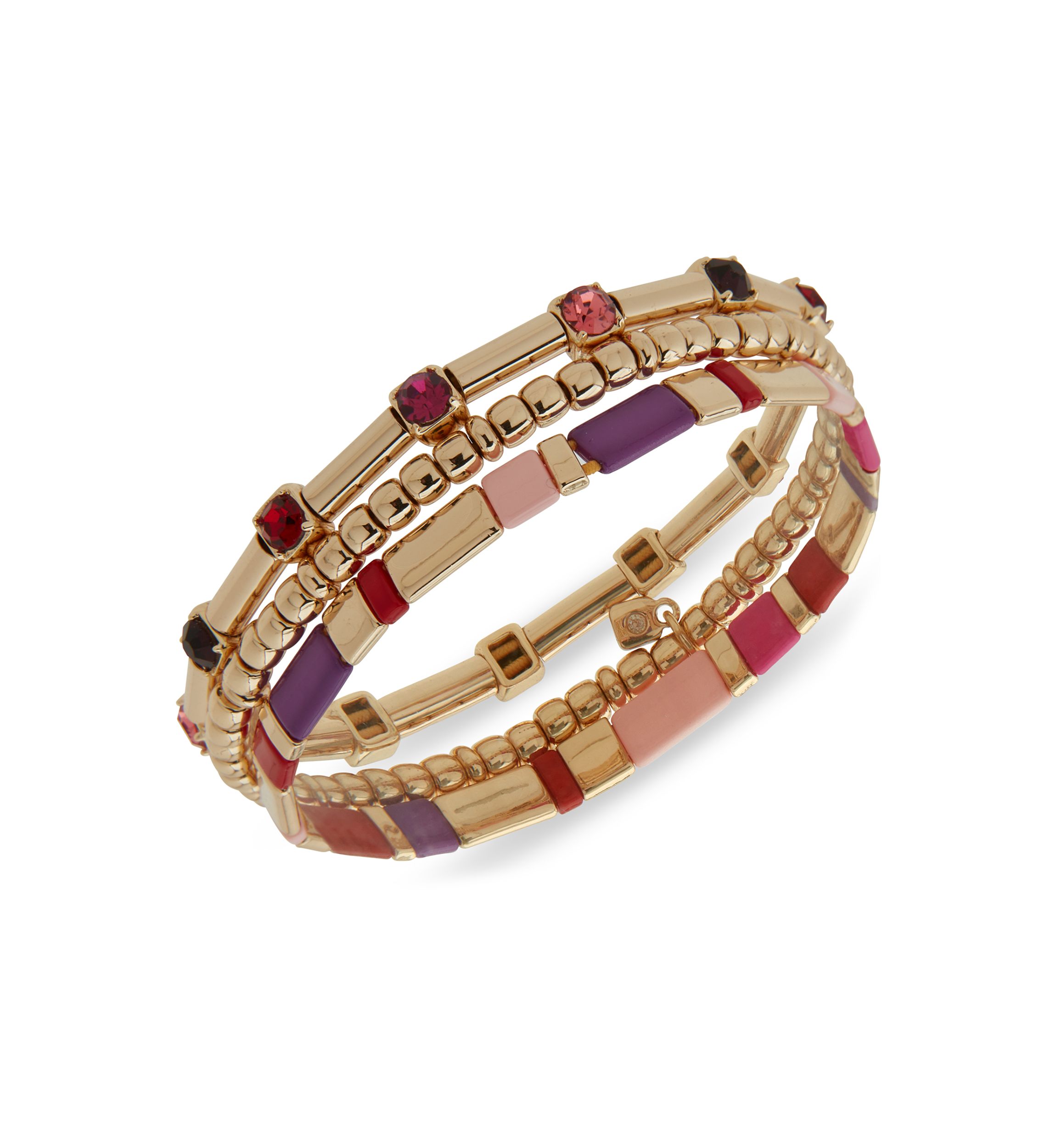 Gold Tone Multi Pink Stretch Bracelet Set