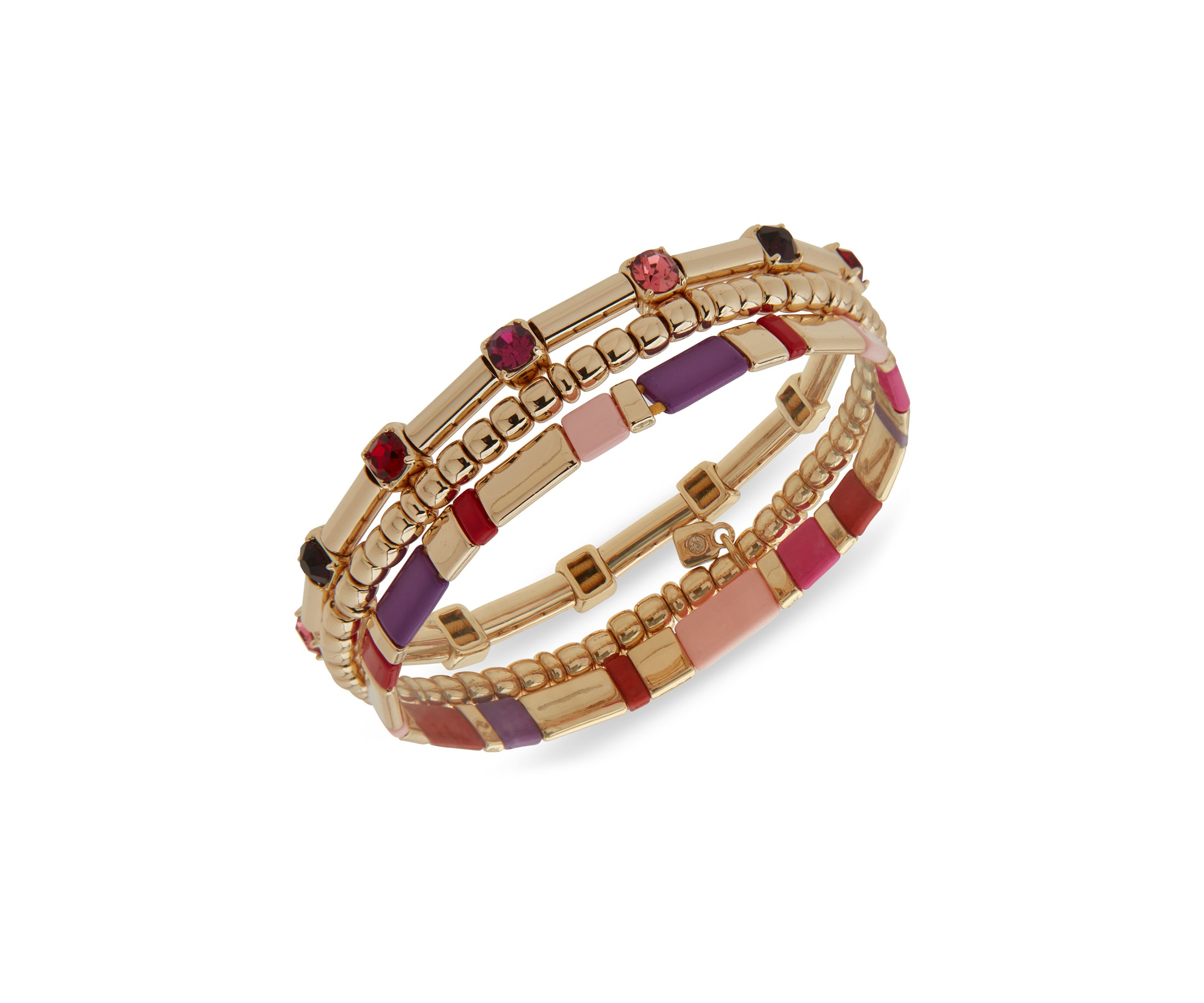 Gold Tone Multi Pink Stretch Bracelet Set