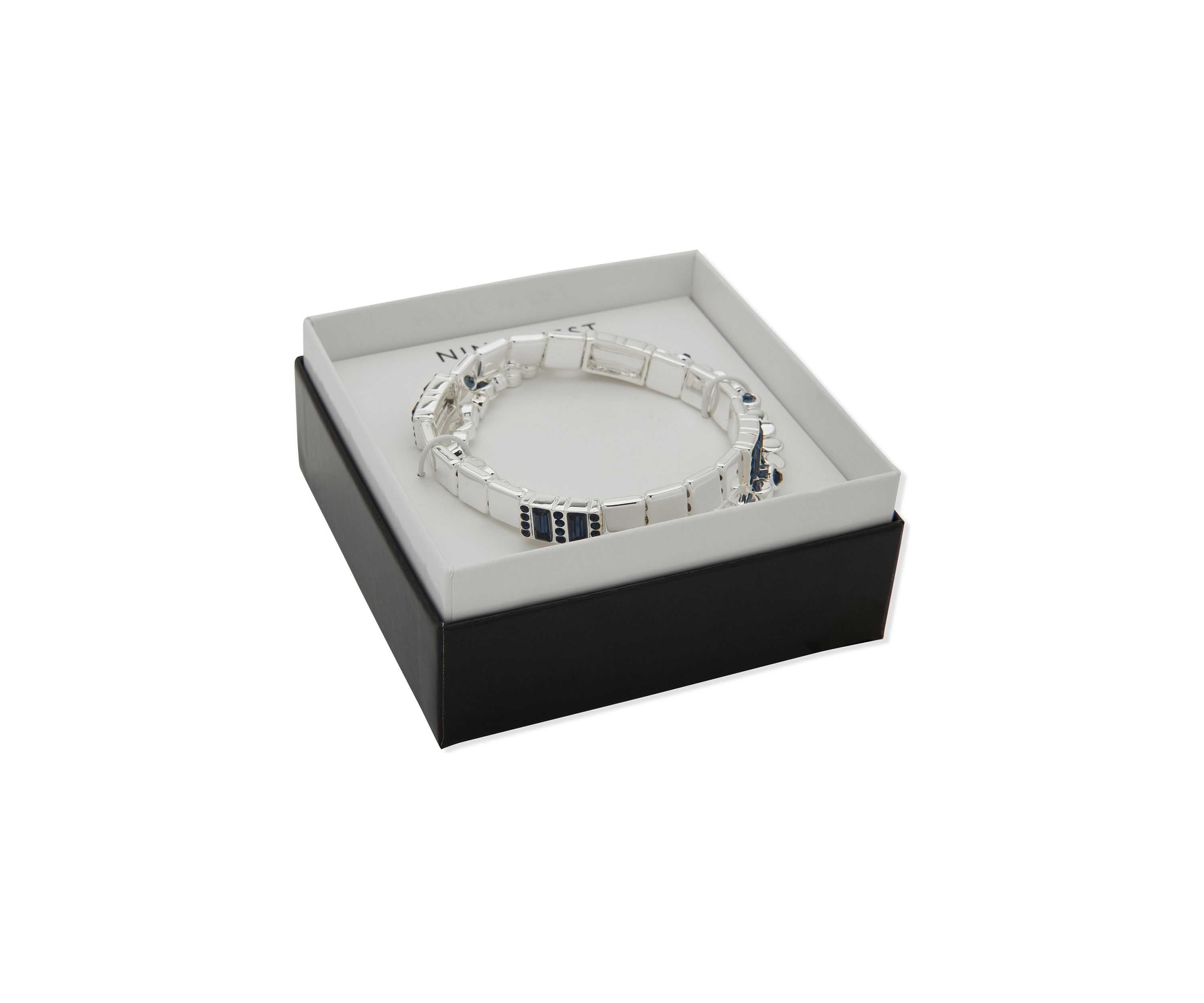 Silver Tone Denim Stretch Bracelet Set