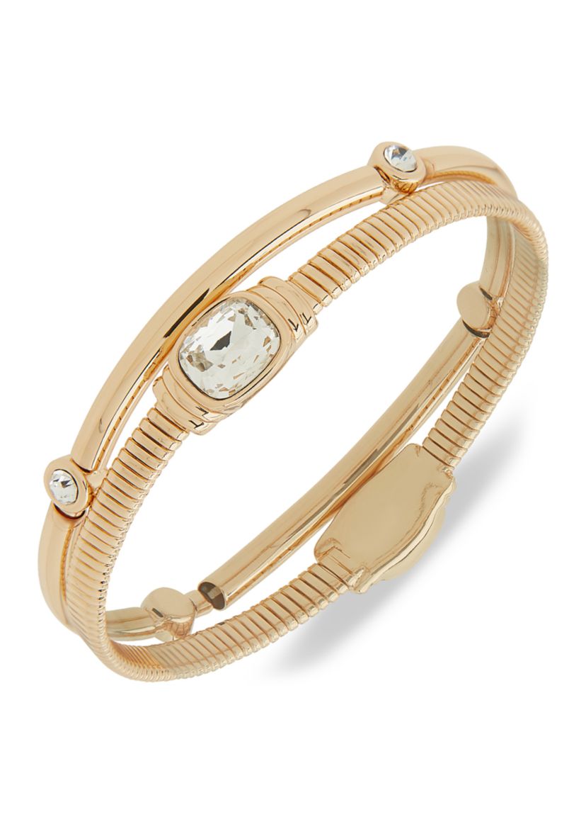 Gold Tone Crystal Stone Stretch Bracelet Set