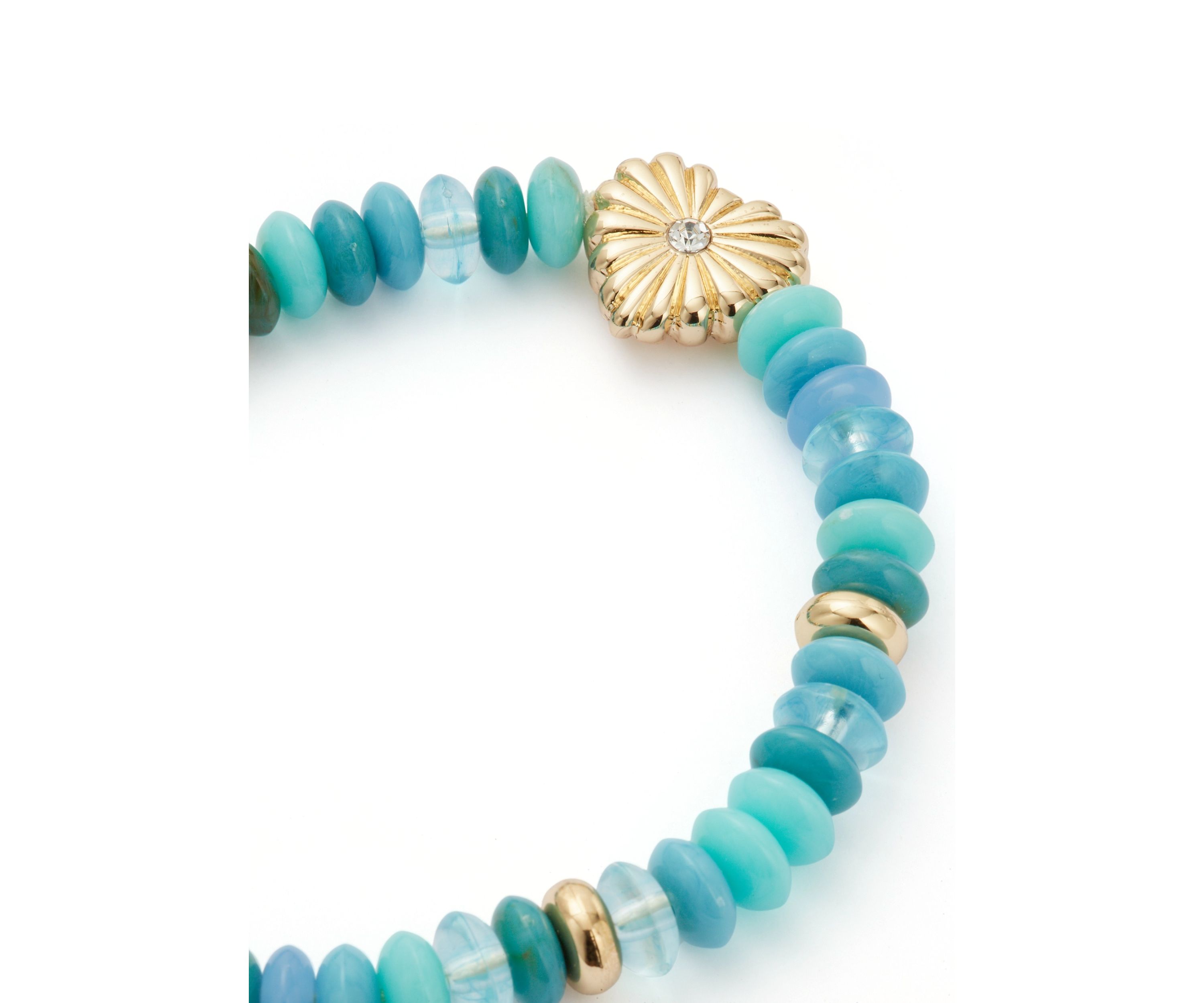 Gold Tone Heart Blue Bead Stretch Bracelet