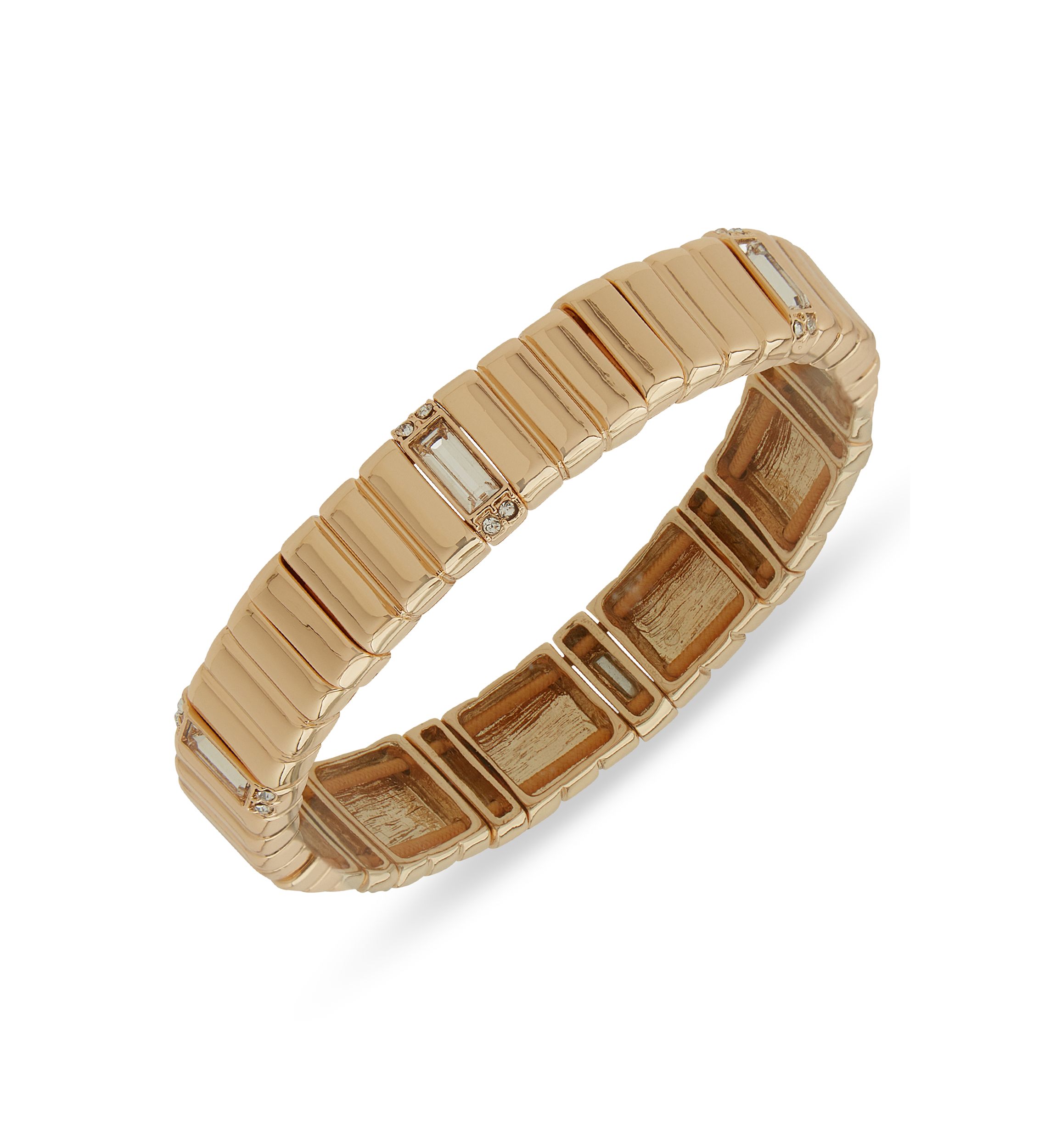 Gold Tone Crystal Banded Stretch Bracelet