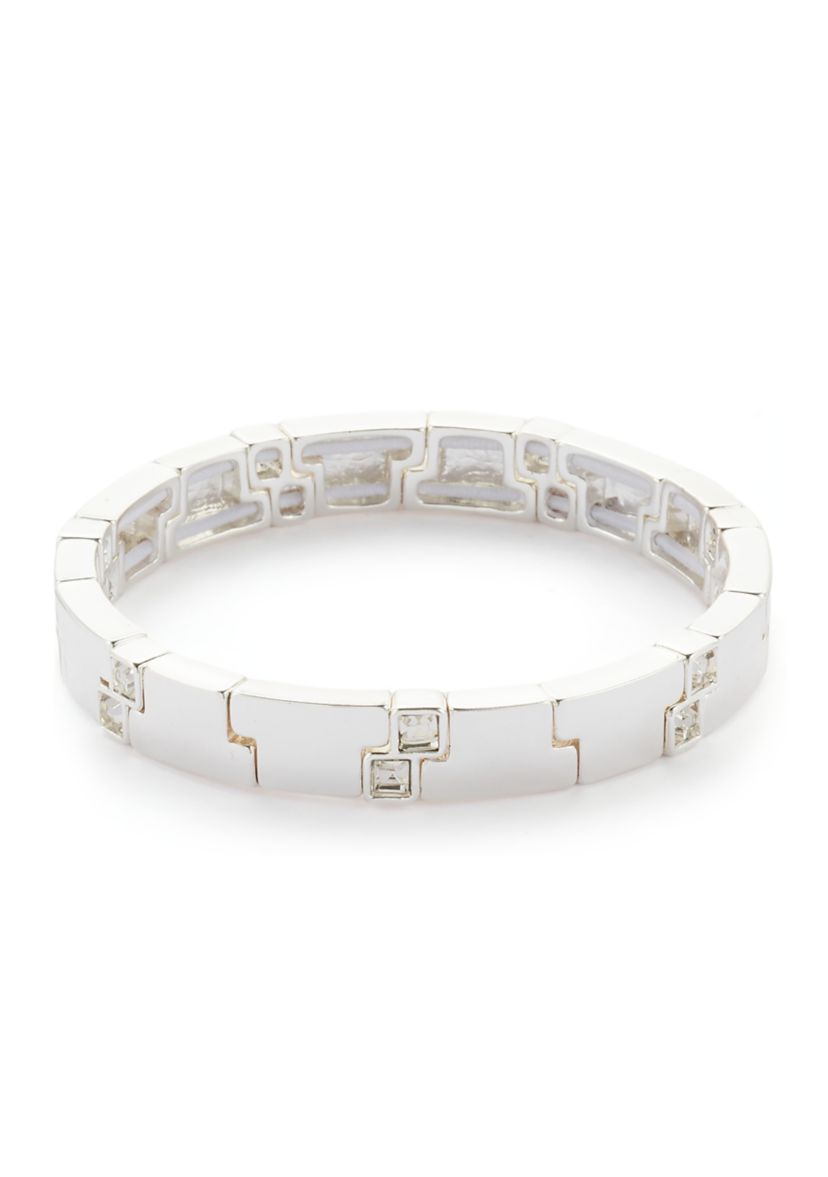 Silver Tone Crystal Stretch Bracelet