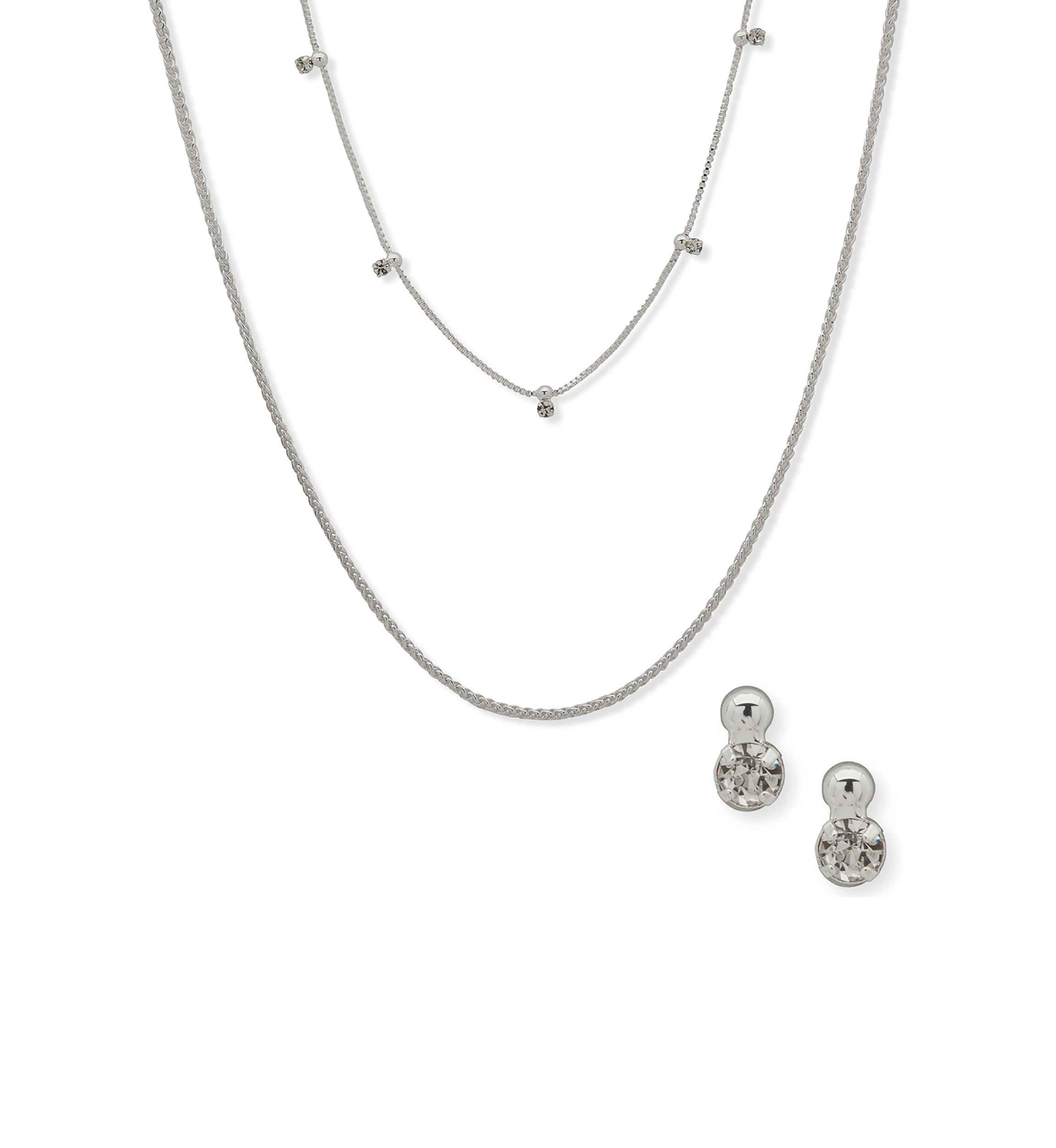 Silver Tone Crystal Necklace and Earrings Set