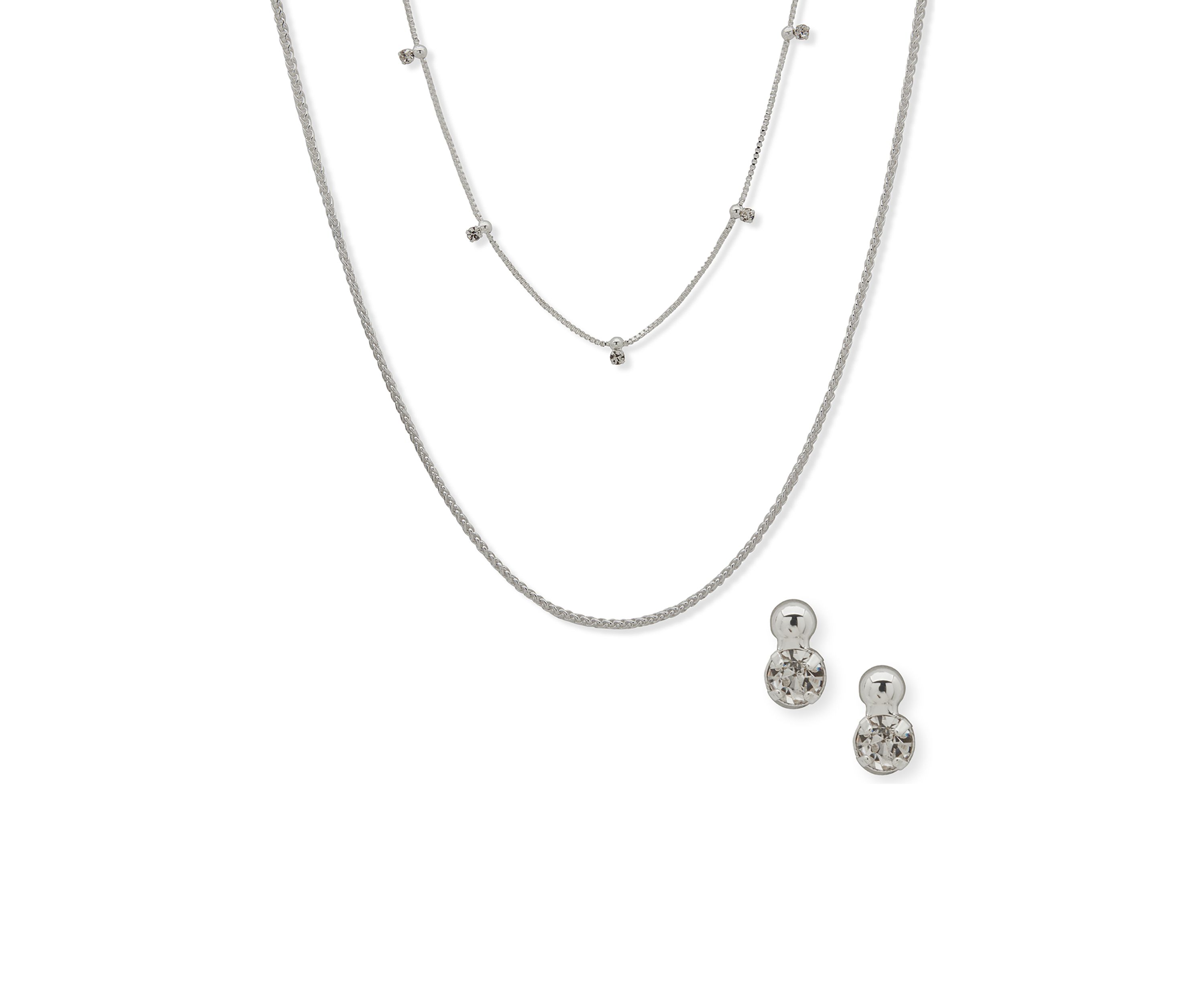 Silver Tone Crystal Necklace and Earrings Set