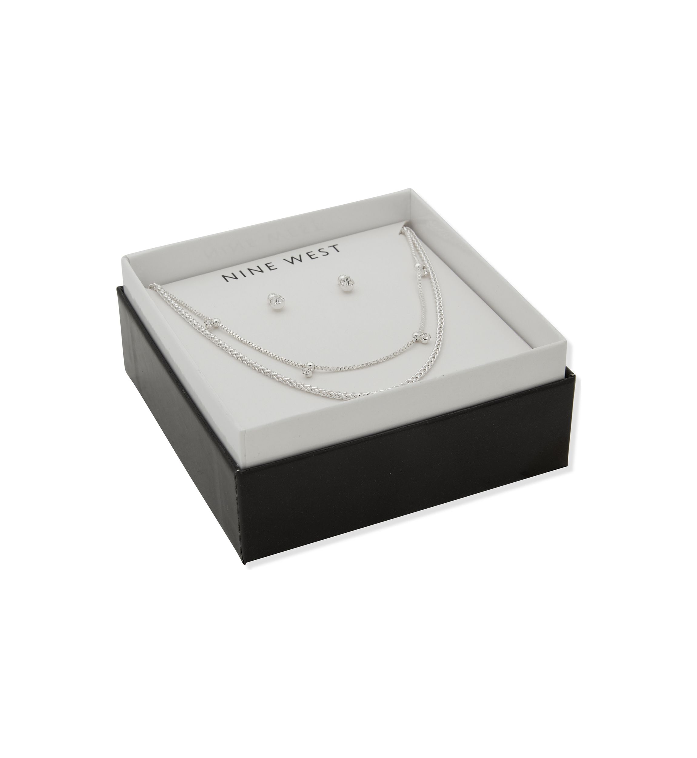 Silver Tone Crystal Necklace and Earrings Set