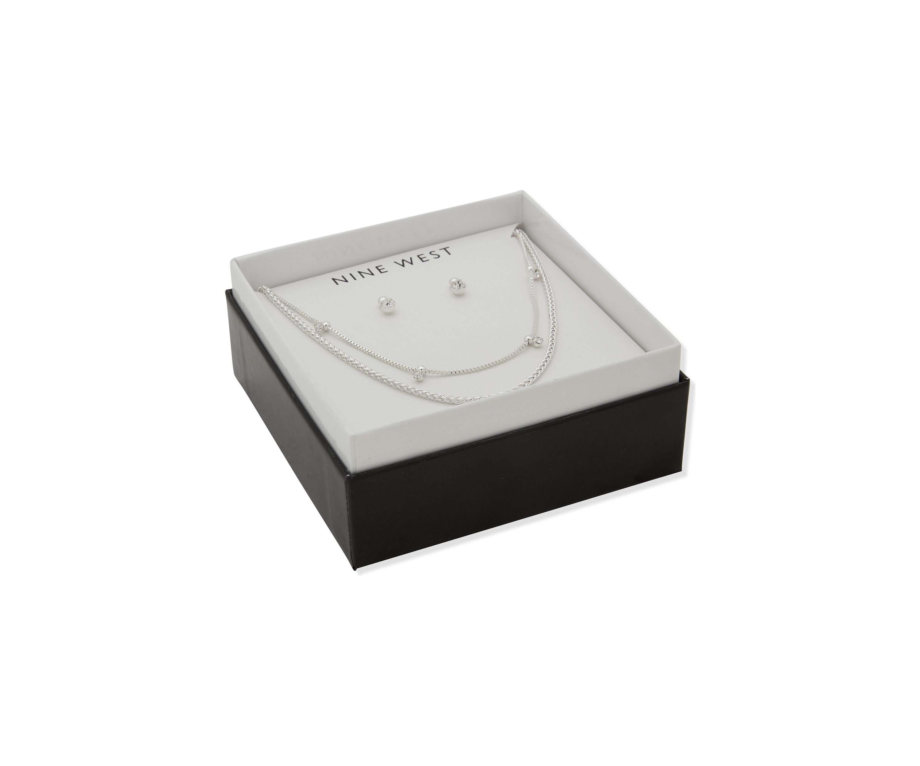 Silver Tone Crystal Necklace and Earrings Set
