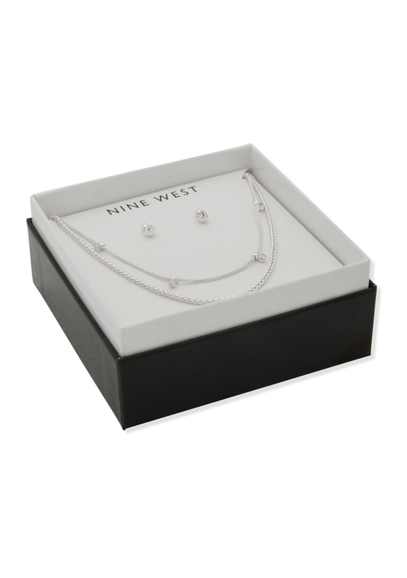 Silver Tone Crystal Necklace and Earrings Set
