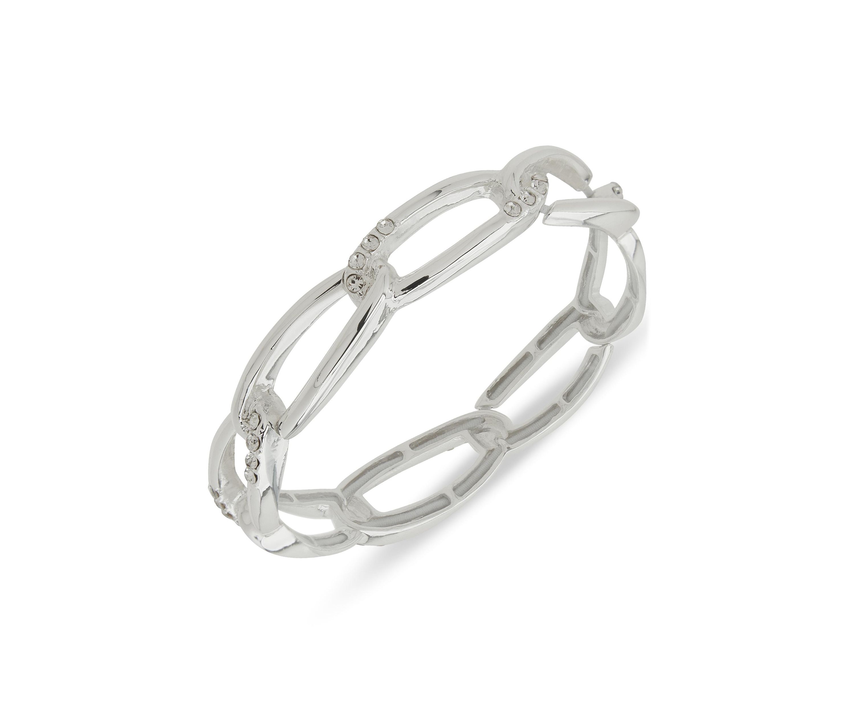 Silver Tone Crystal Pavé Link Stretch Bracelet
