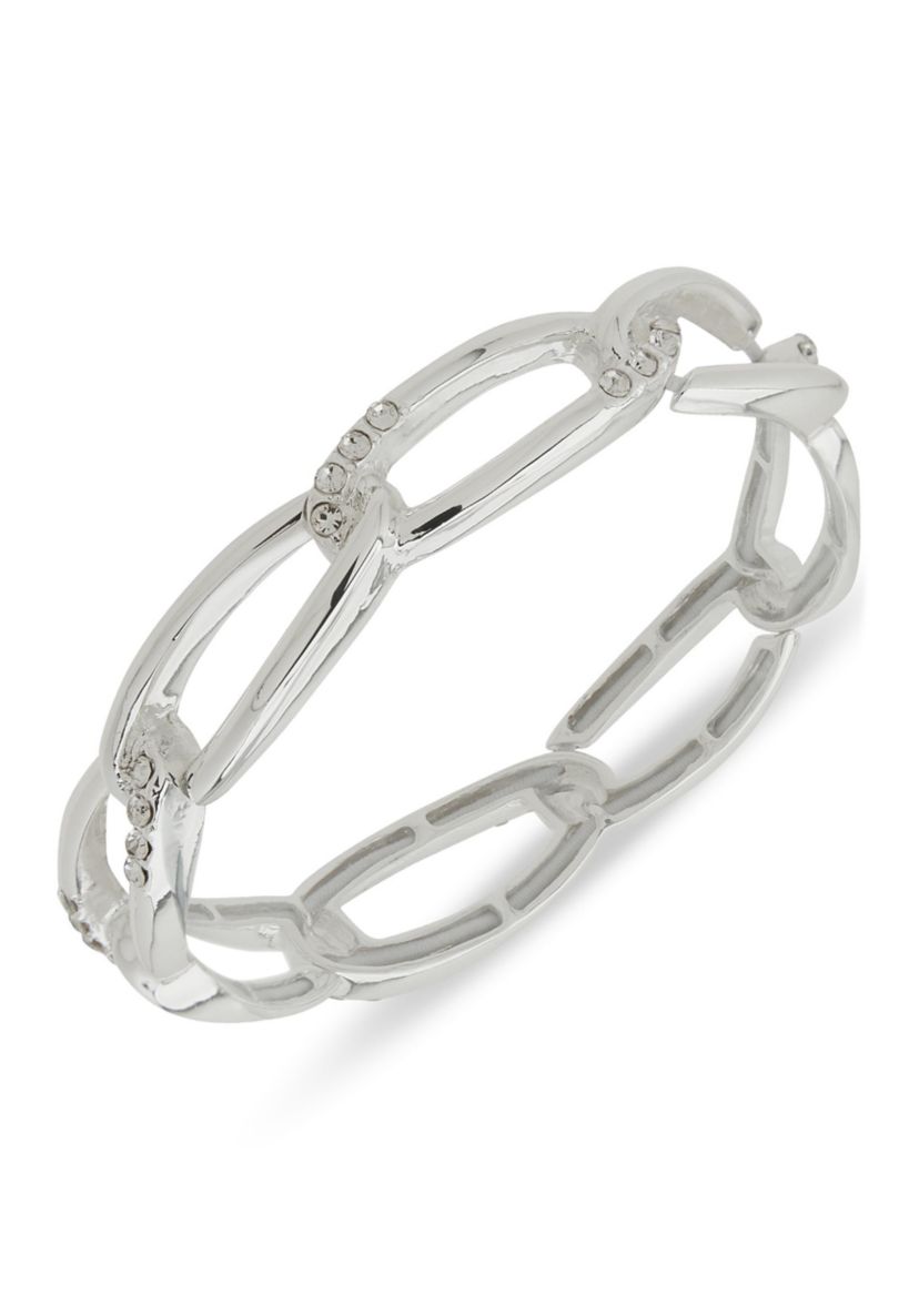 Silver Tone Crystal Pavé Link Stretch Bracelet