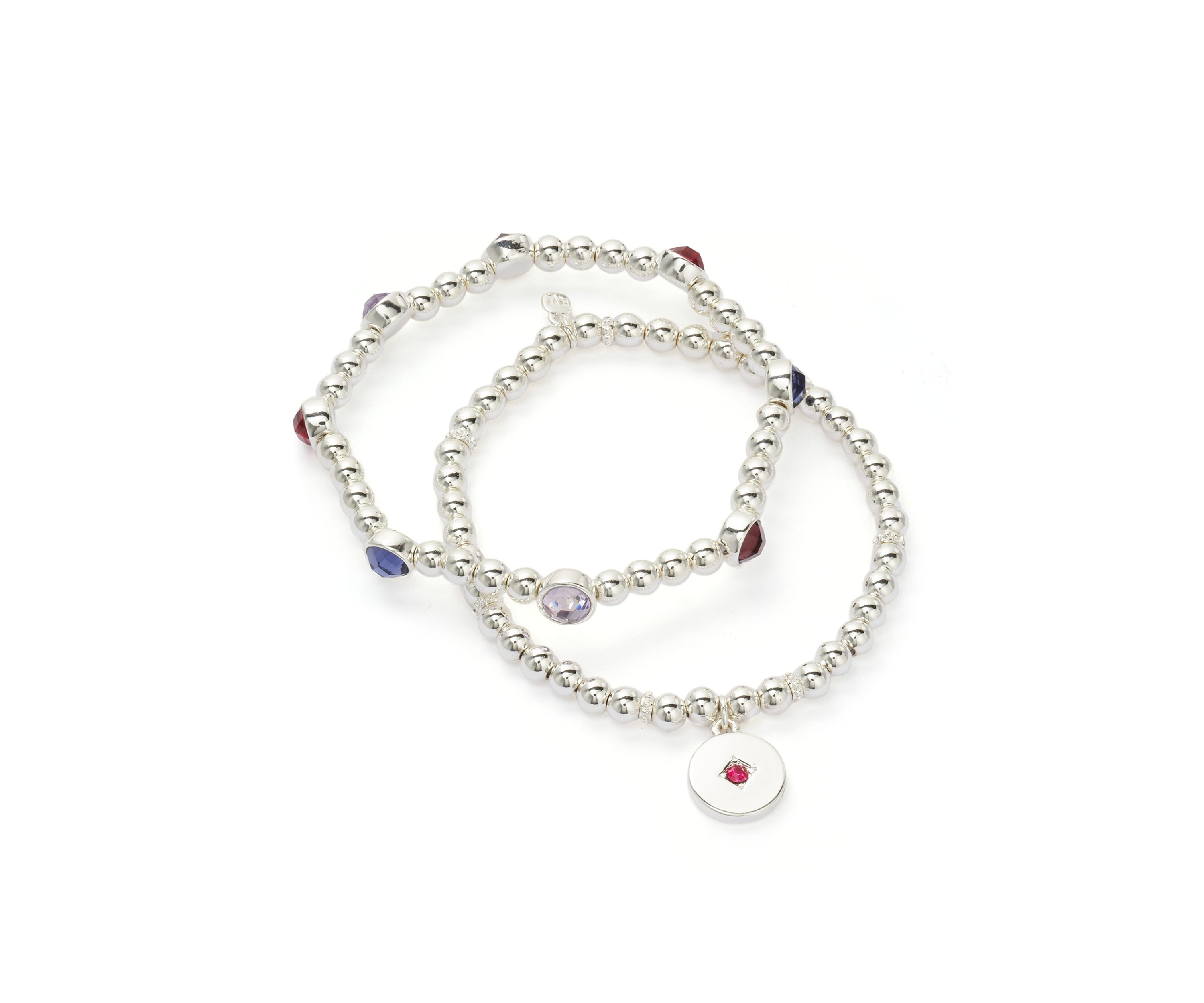 Silver Tone Stone Stretch Bracelet Set