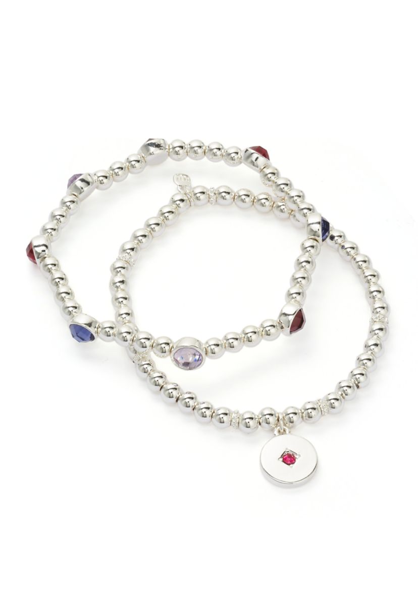 Silver Tone Stone Stretch Bracelet Set