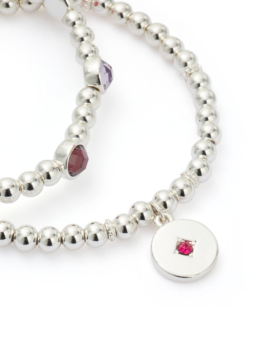 Silver Tone Stone Stretch Bracelet Set