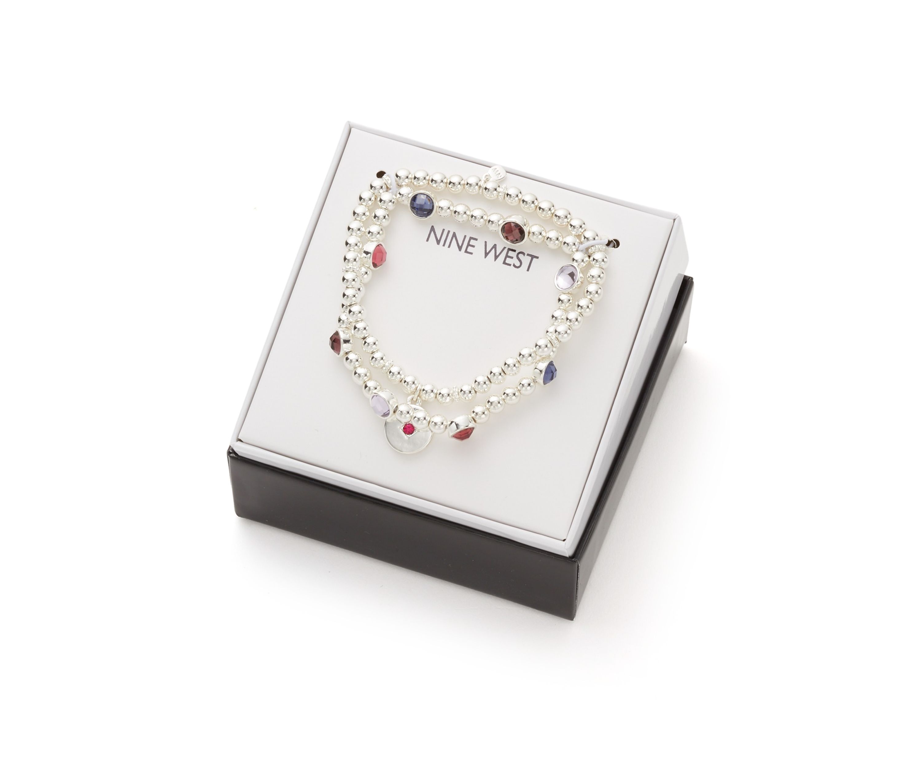 Silver Tone Stone Stretch Bracelet Set