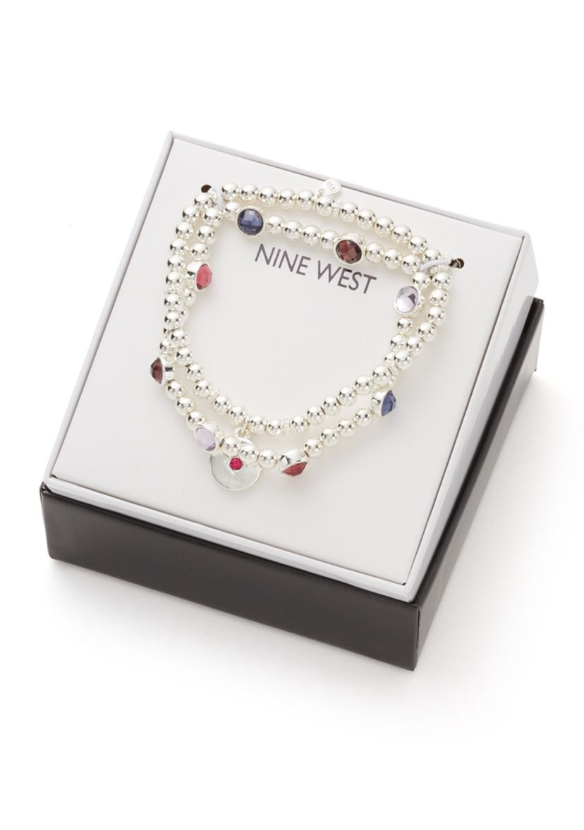 Silver Tone Stone Stretch Bracelet Set