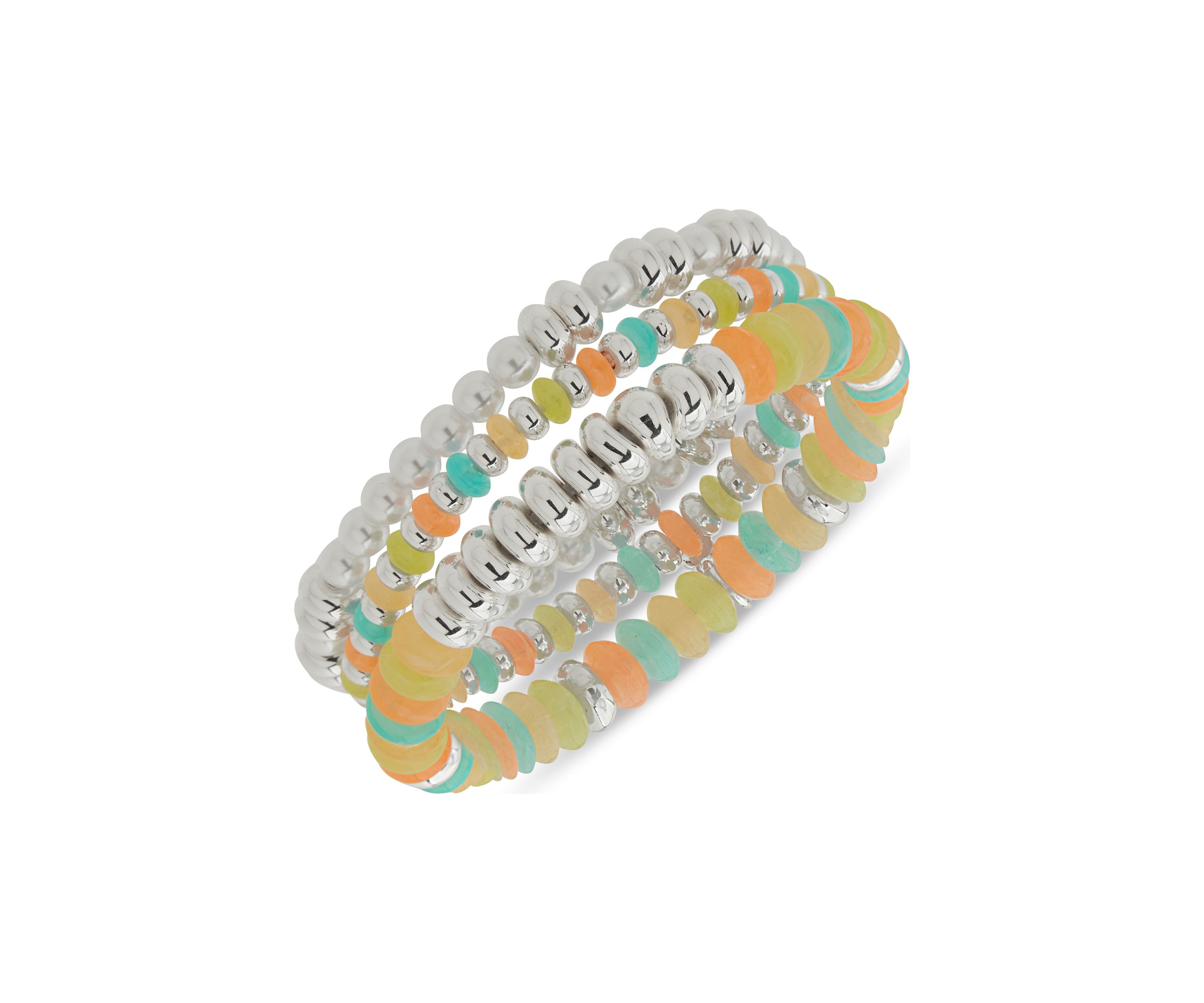 Silver Tone Multi 3 Row Cluster Stretch Bracelet Set