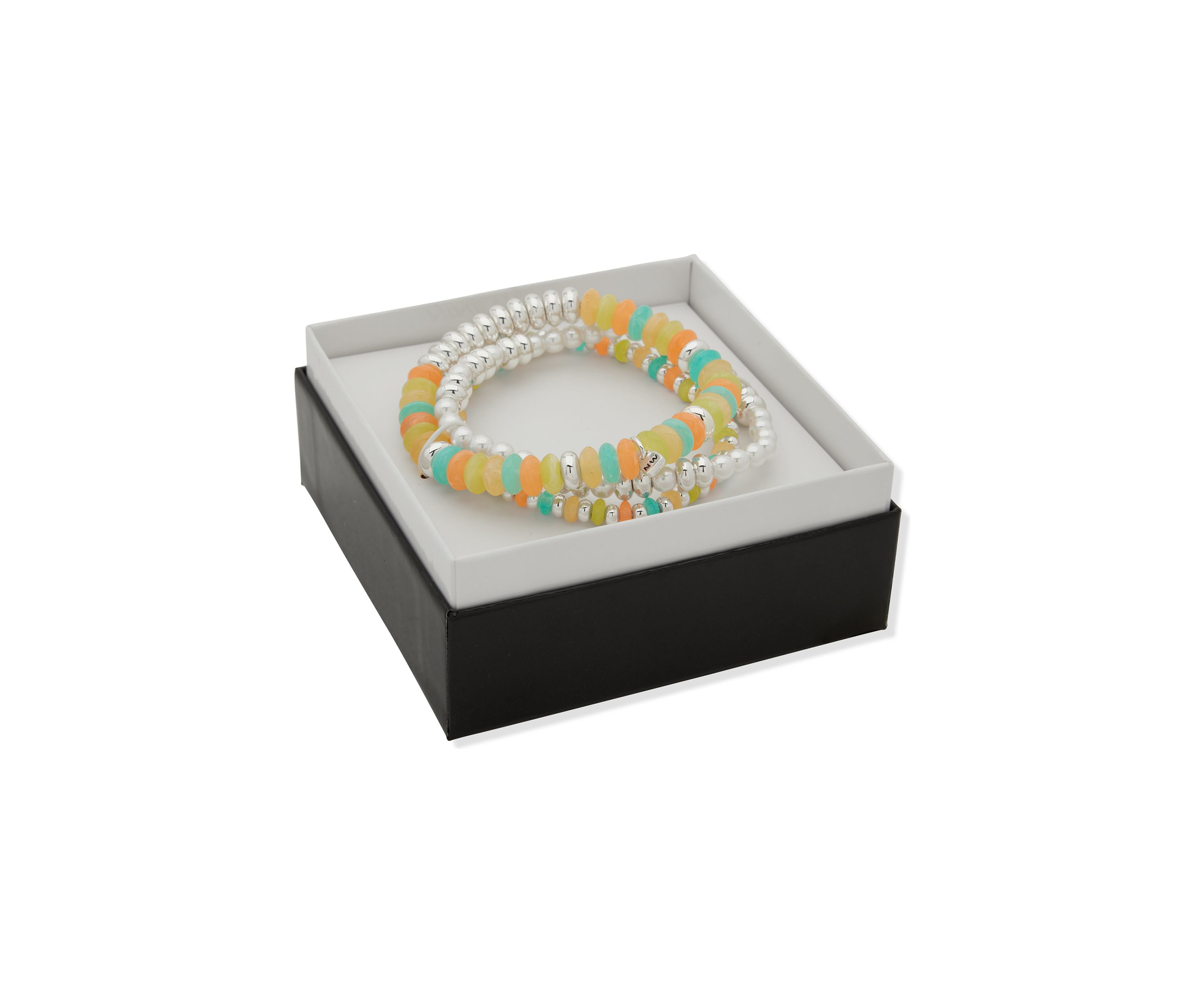 Silver Tone Multi 3 Row Cluster Stretch Bracelet Set