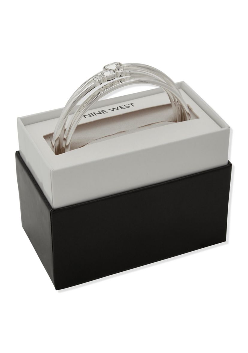 Silver Tone Crystal 3 Row Bangle Bracelet Set