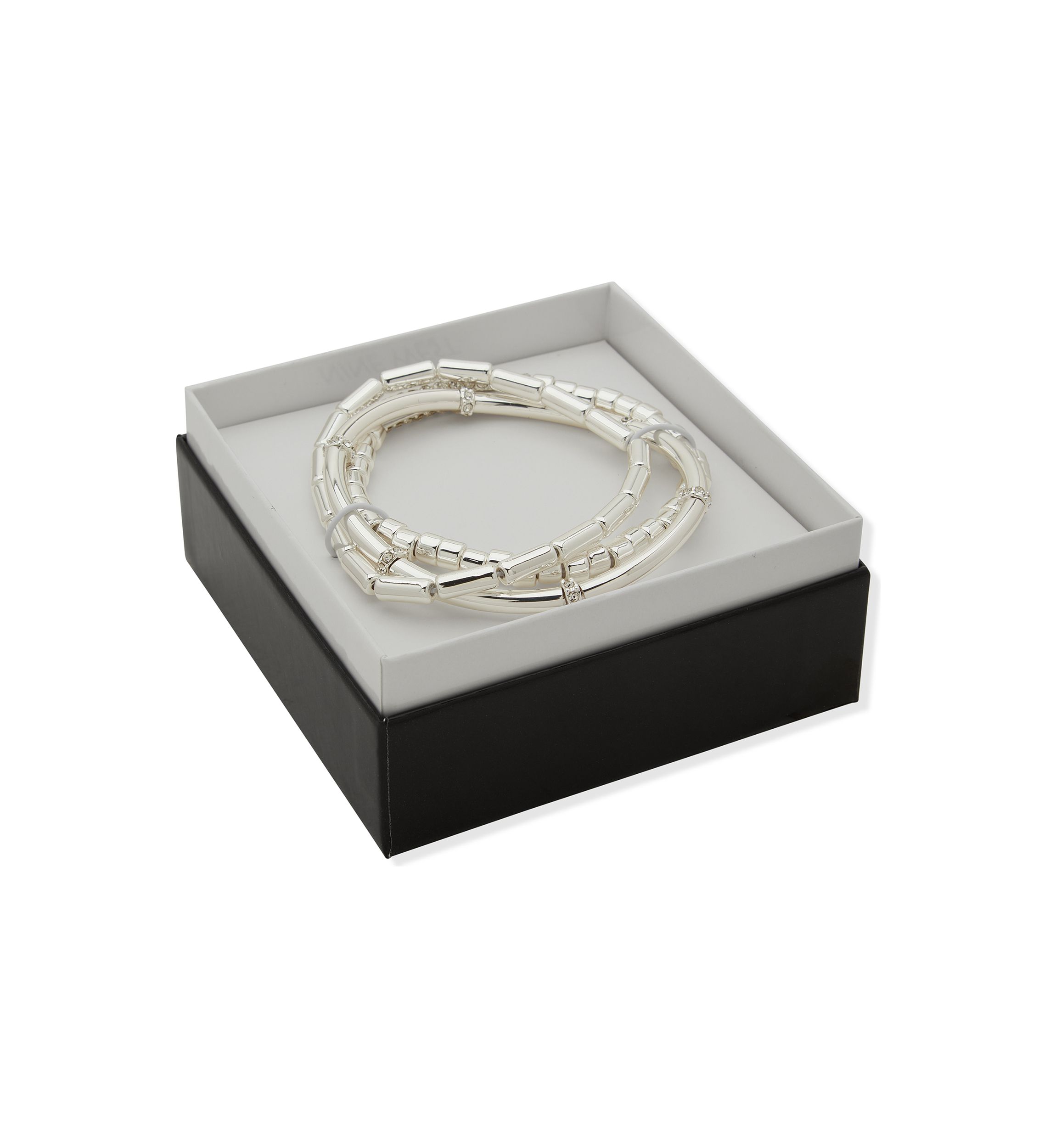 Silver Tone 3 Row Pave Stretch Bracelet Set
