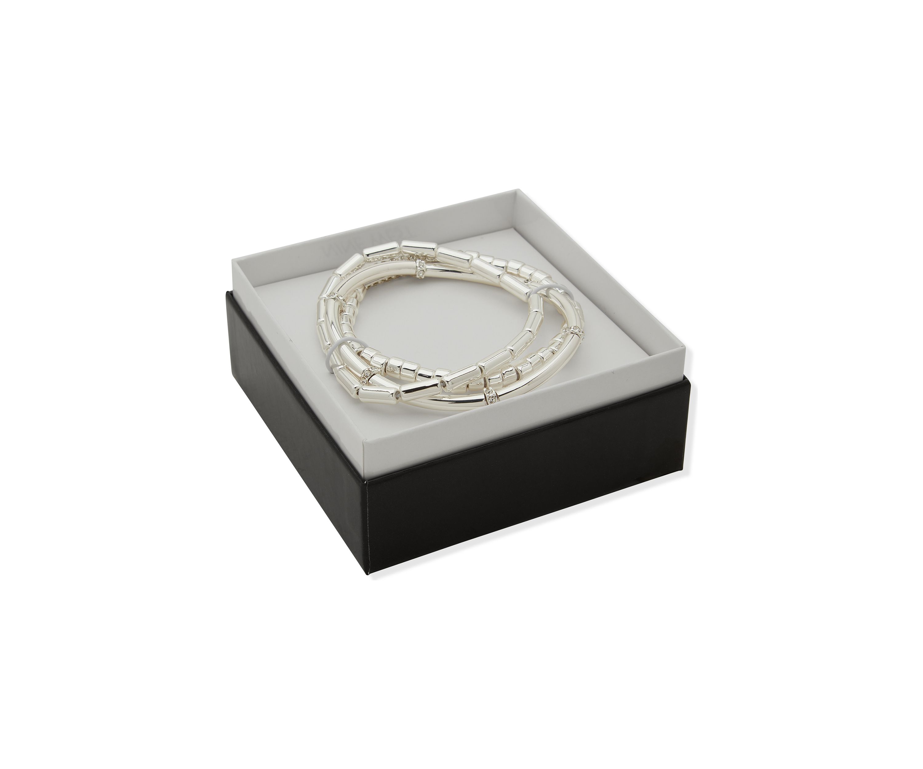 Silver Tone 3 Row Pave Stretch Bracelet Set
