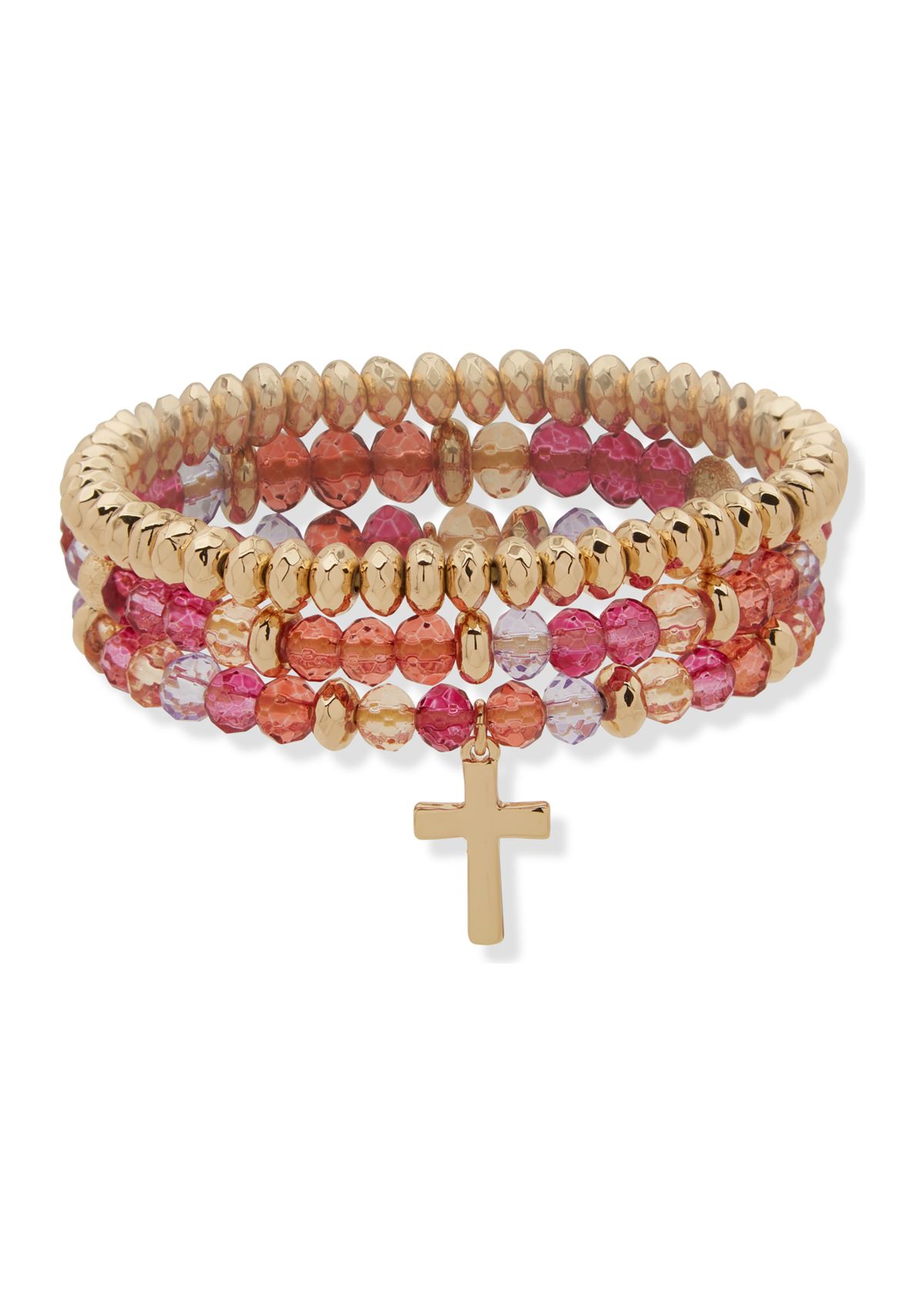 Gold Tone Multi 3 Row Heart Stretch Bracelet Set