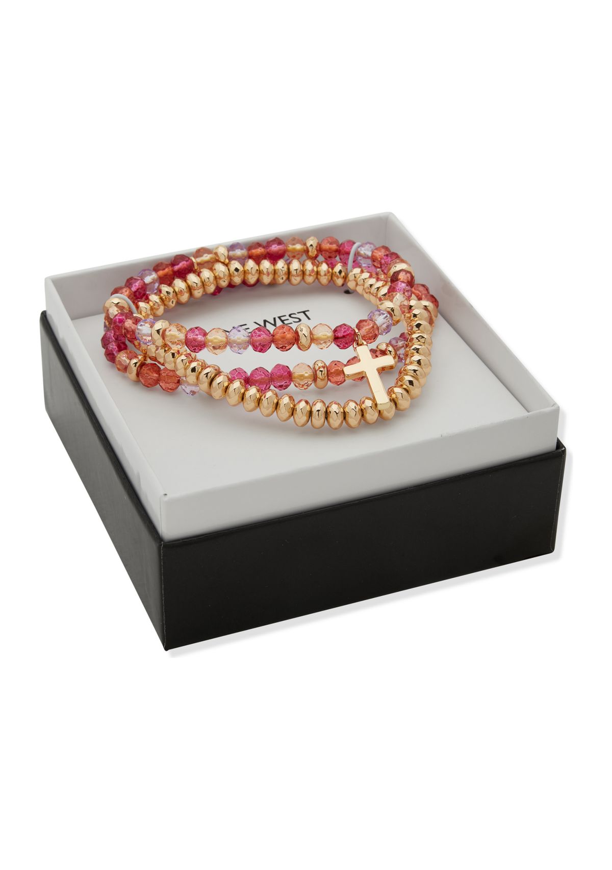 Gold Tone Multi 3 Row Heart Stretch Bracelet Set