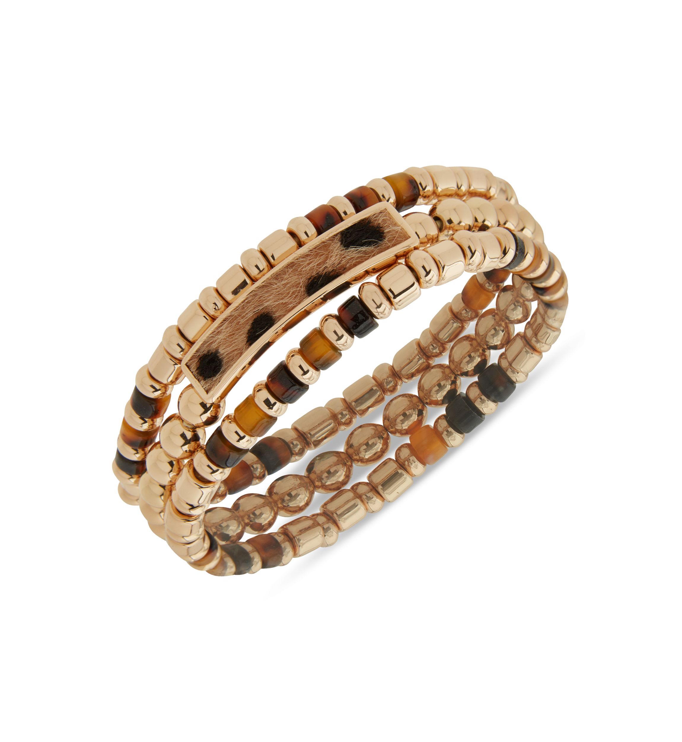 Gold Tone Brown Cheetah Stretch Bracelet Set