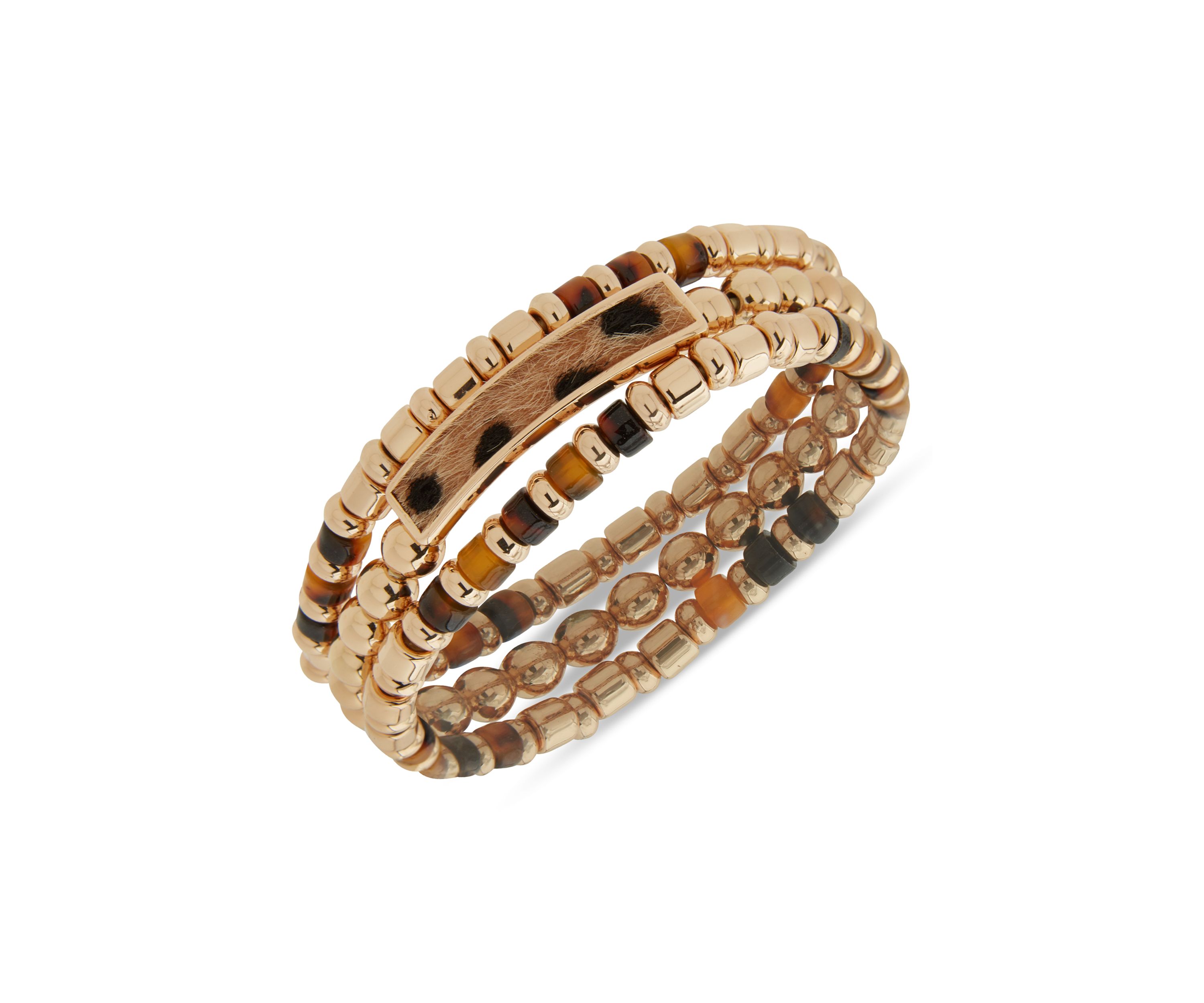 Gold Tone Brown Cheetah Stretch Bracelet Set