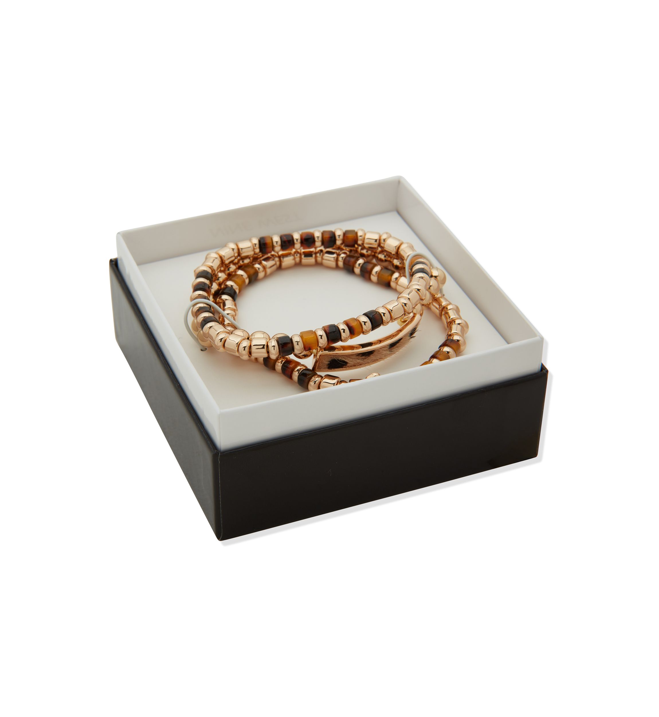 Gold Tone Brown Cheetah Stretch Bracelet Set