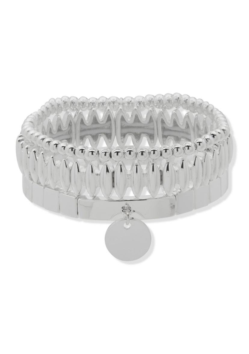 Silver Tone Charm Stretch Bracelet