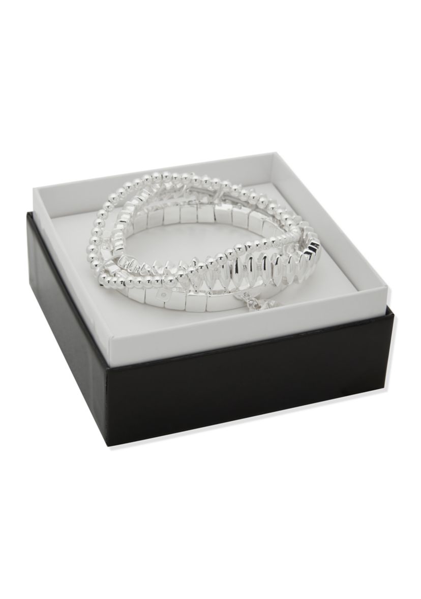Silver Tone Charm Stretch Bracelet