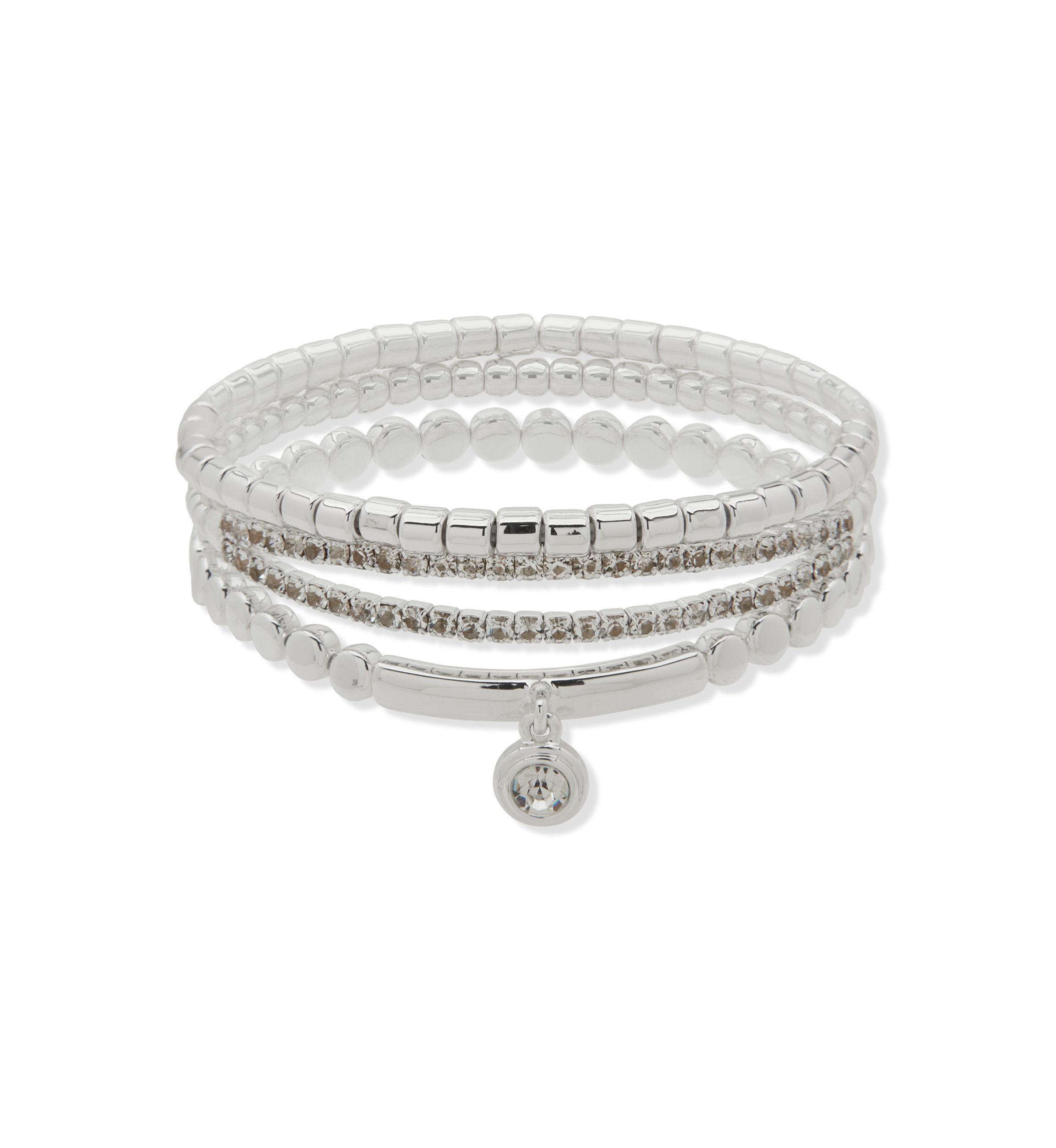 Silver Tone Beaded Stretch Bracelet Set 