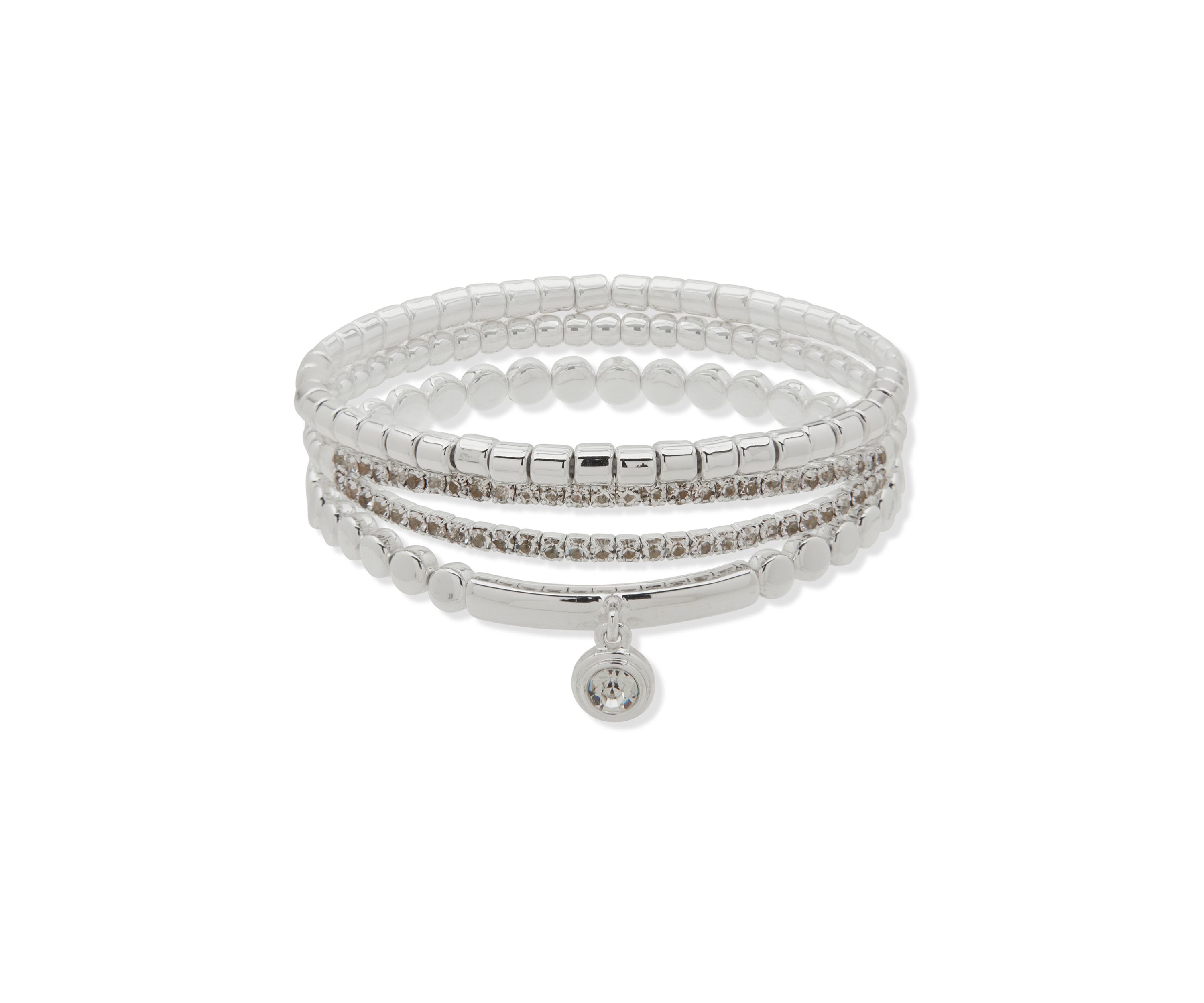 Silver Tone Beaded Stretch Bracelet Set 