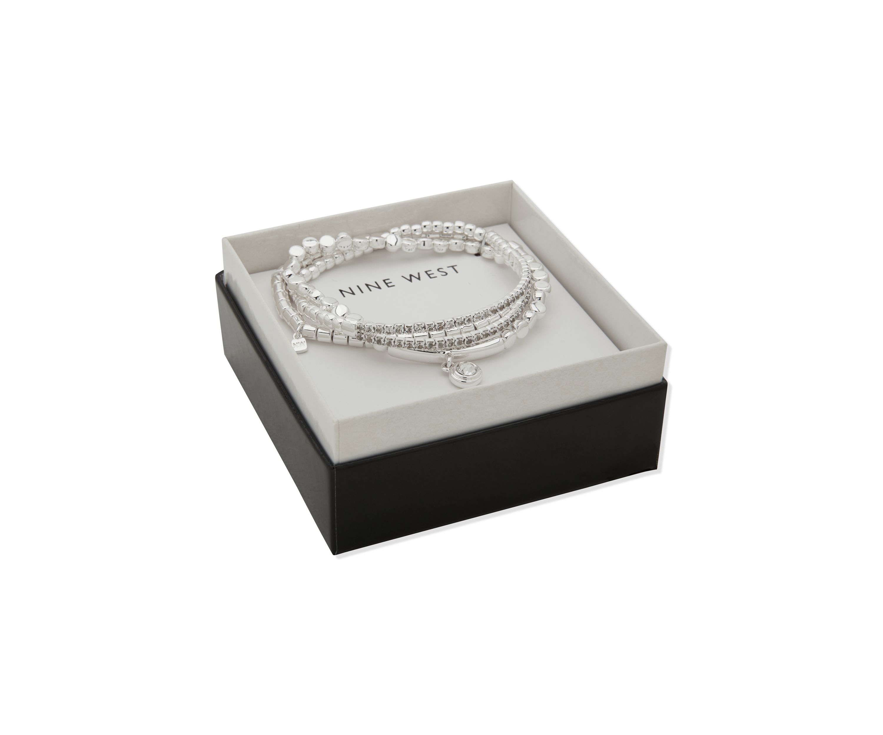 Silver Tone Beaded Stretch Bracelet Set 