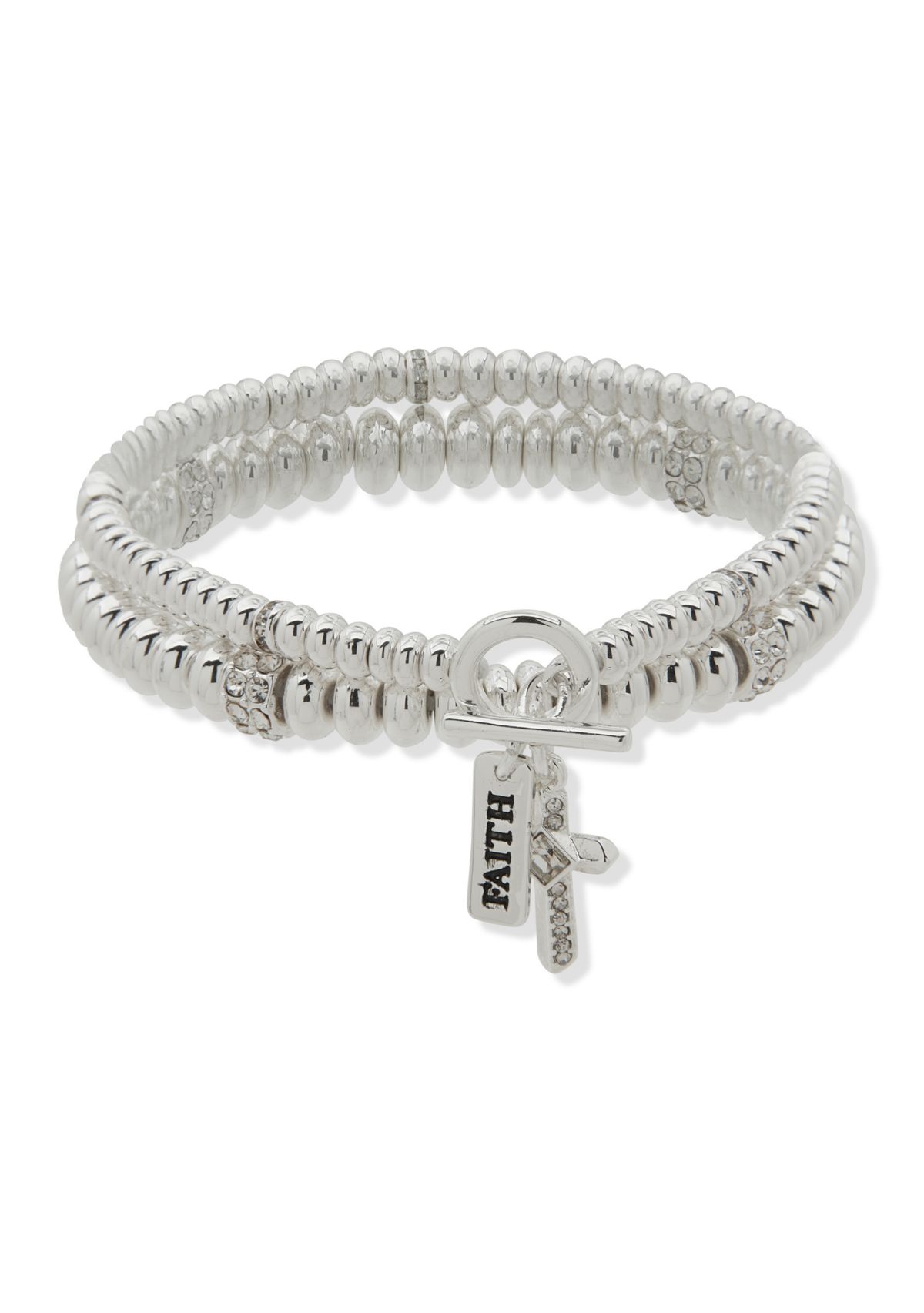 Silver Tone Faith Stretch Bracelet Set 