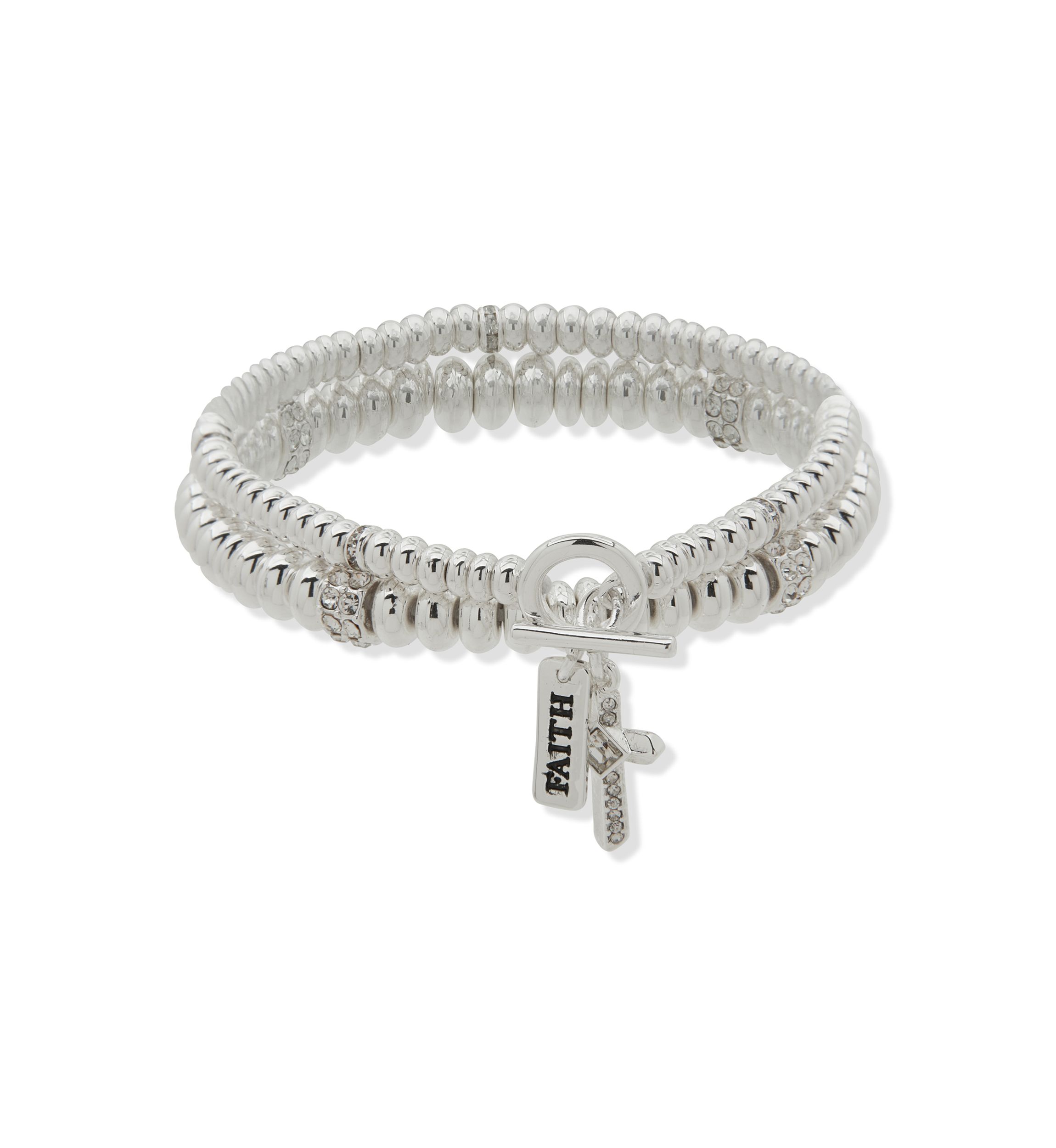 Silver Tone Faith Stretch Bracelet Set 