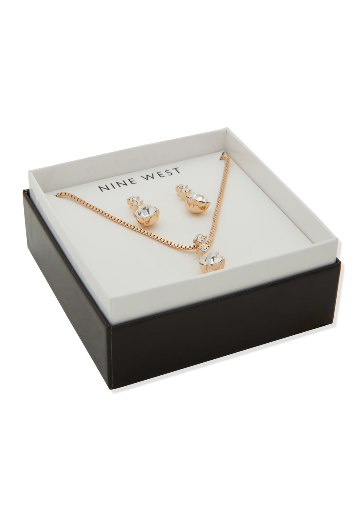 Gold Tone Gem Drop Earrings and Pendant Necklace Set