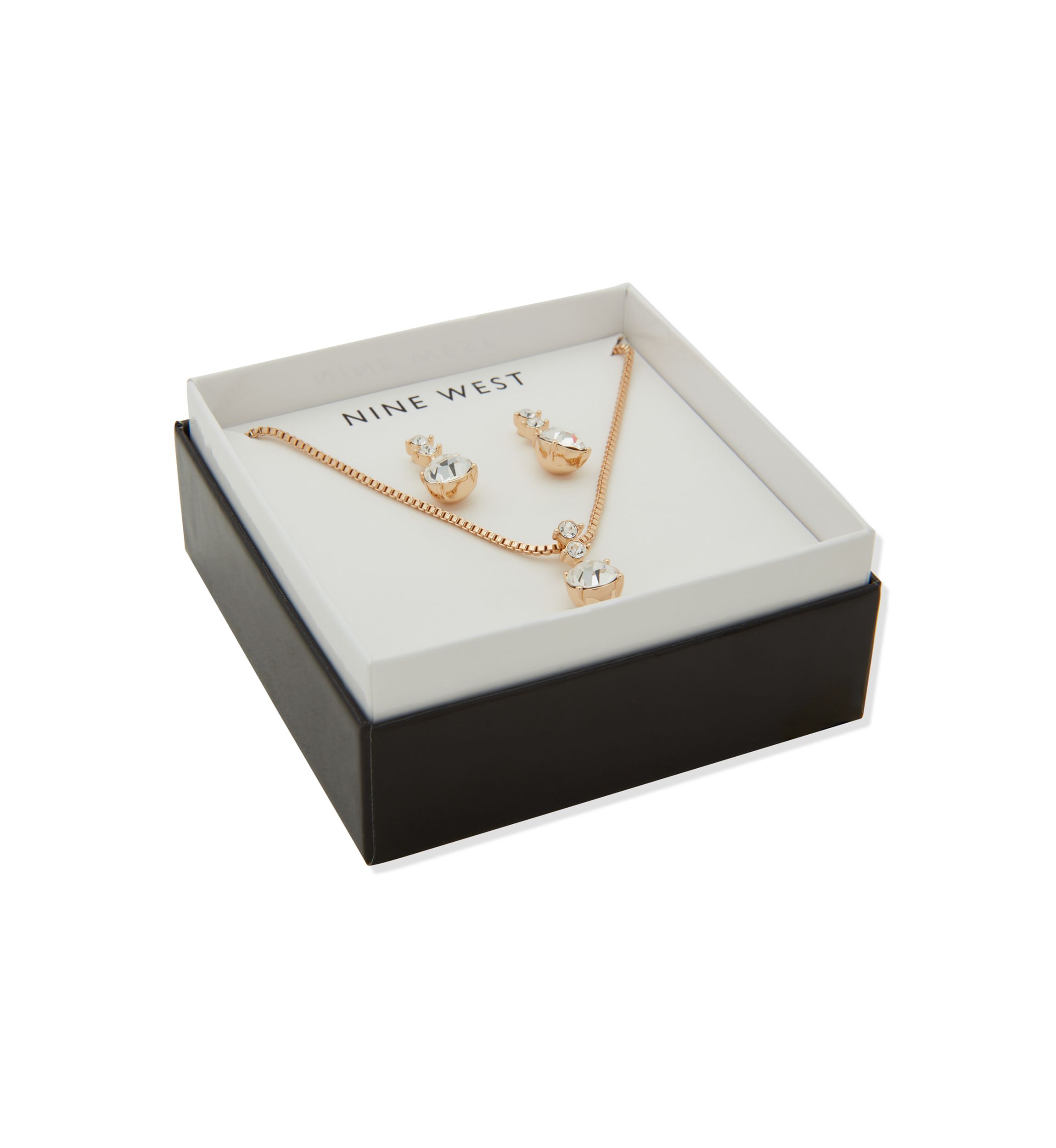 Gold Tone Gem Drop Earrings and Pendant Necklace Set