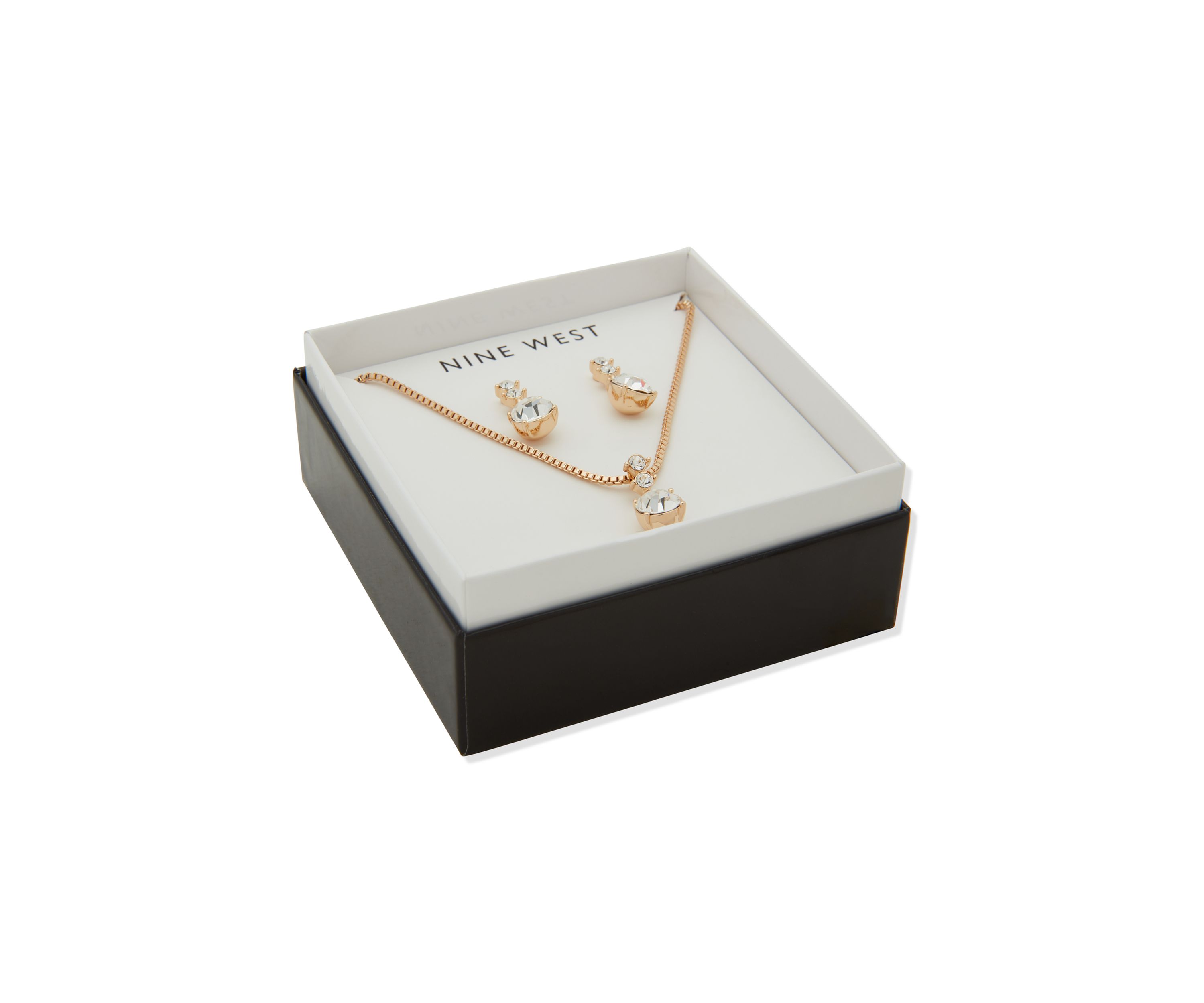 Gold Tone Gem Drop Earrings and Pendant Necklace Set
