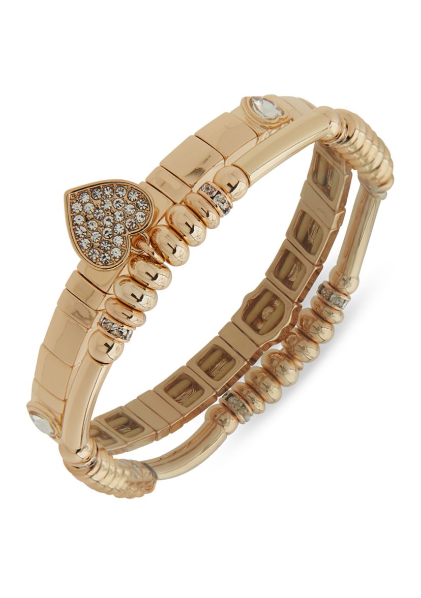 Gold Tone Crystal Stretch Bracelet Set