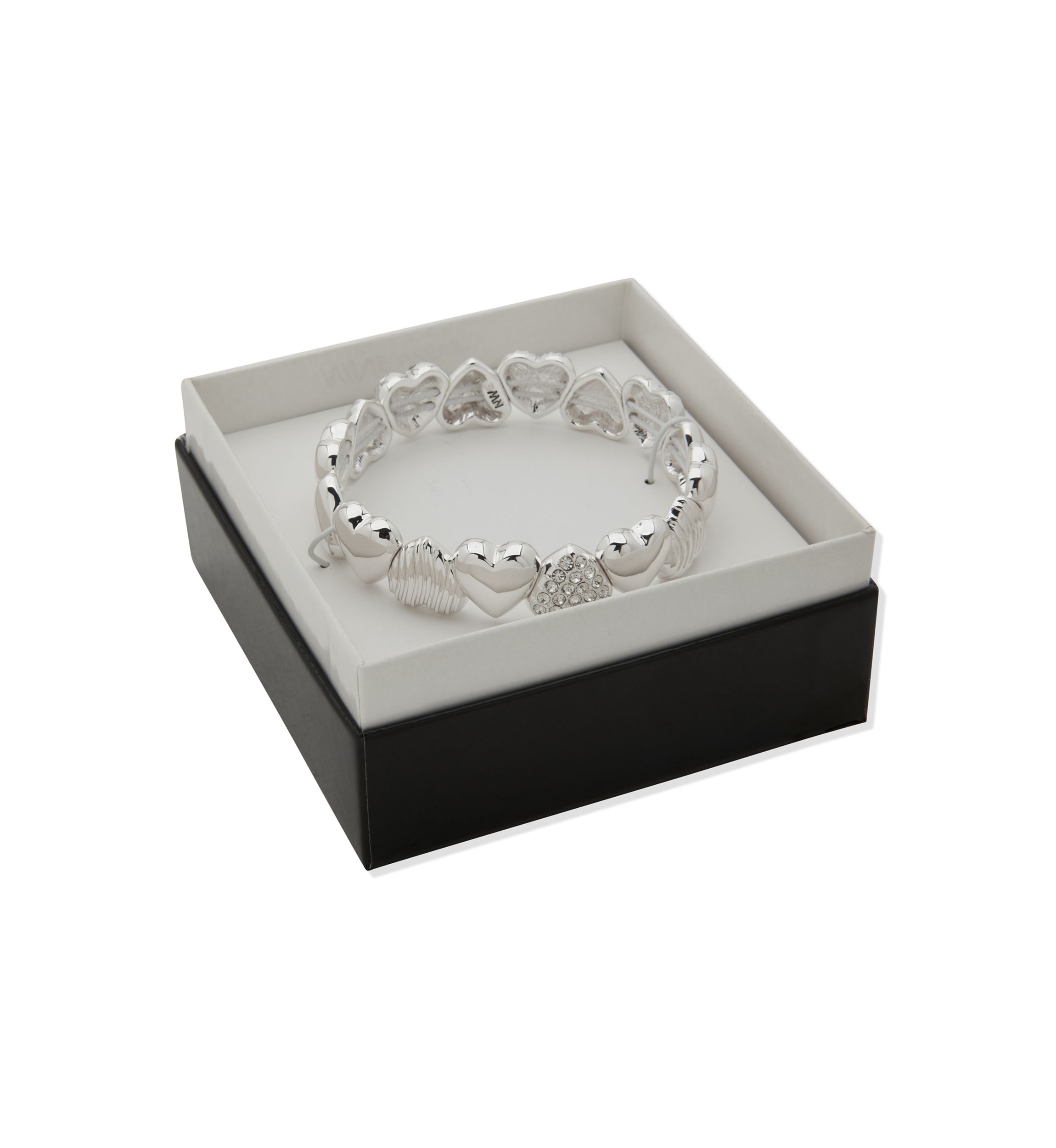 Silver Tone Crystal Puffy Heart Stretch Bracelet