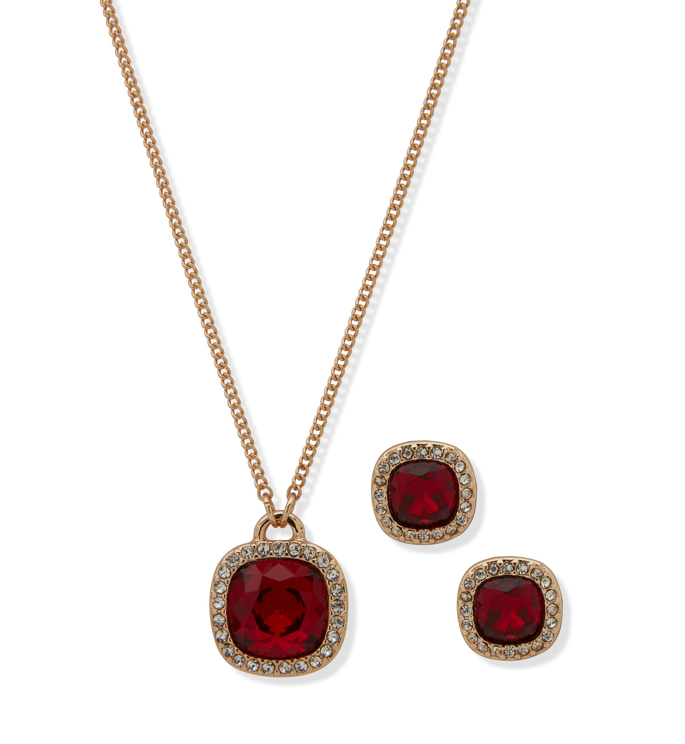  Square Gem Necklace Earring Set 